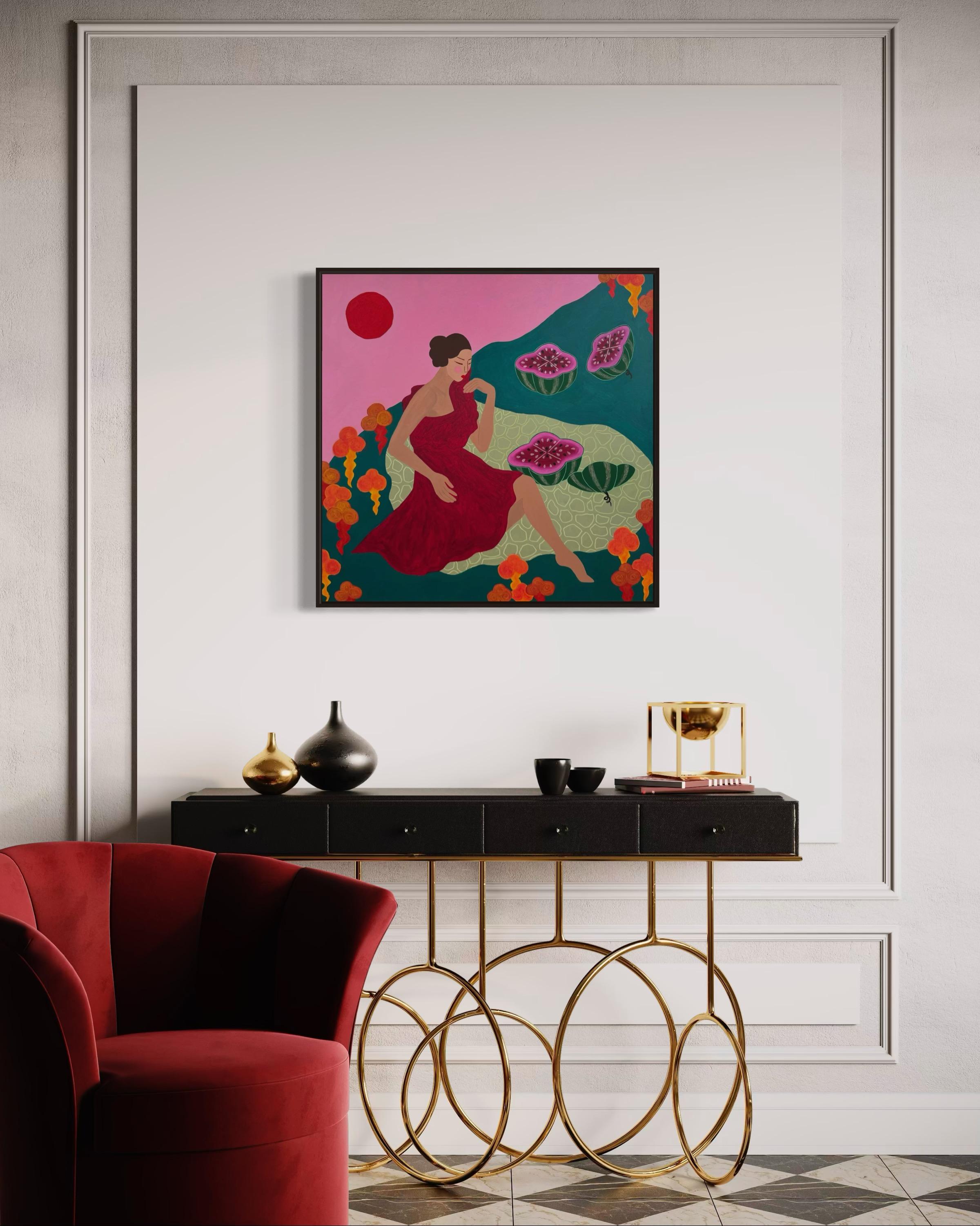 soleil, des pastèques et des
plantes de l'éternel
jeunesse, 80x80 cm, acrylique sur toile 