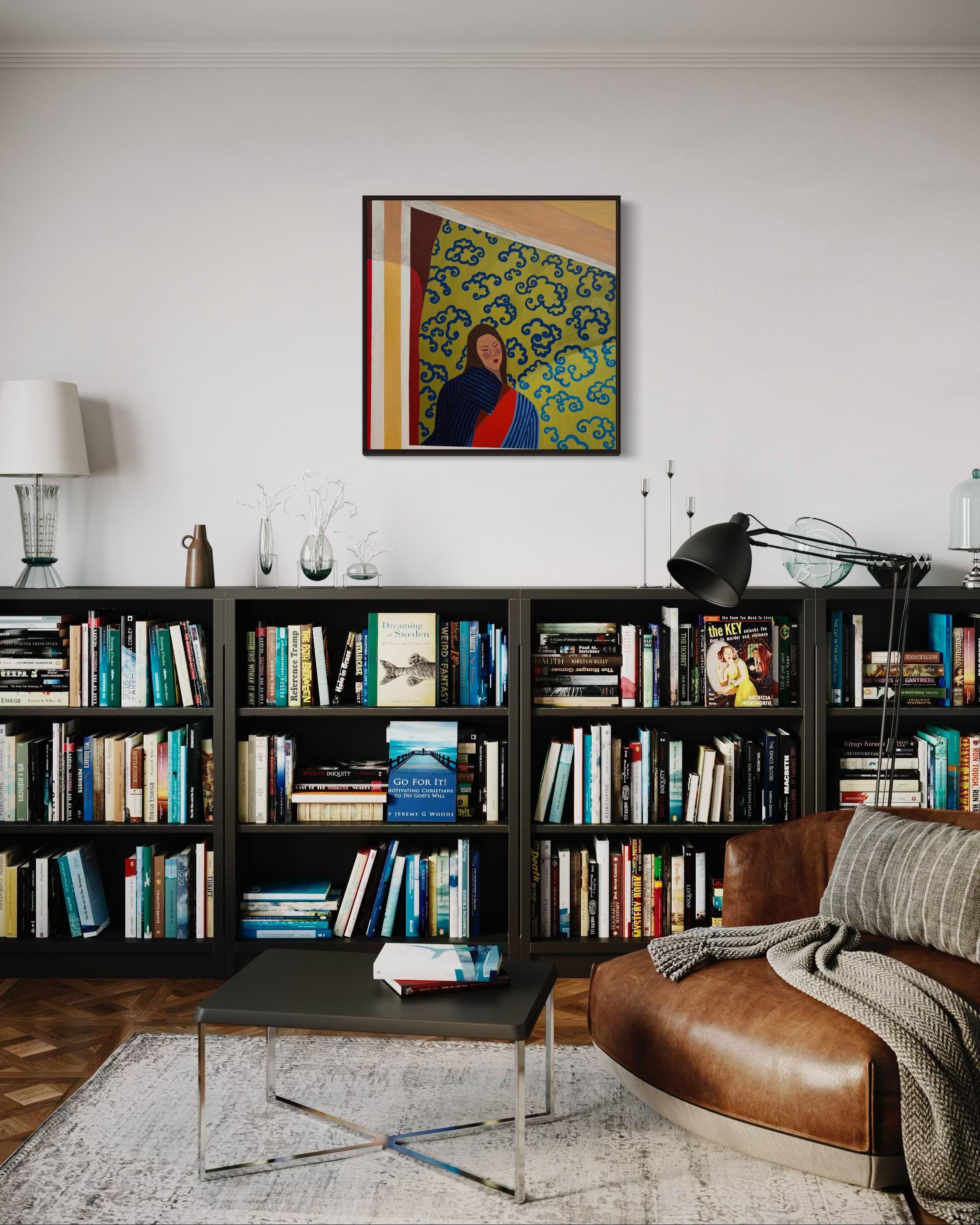 By the window, 80x80 cm, acrylic on canvas For Sale 2