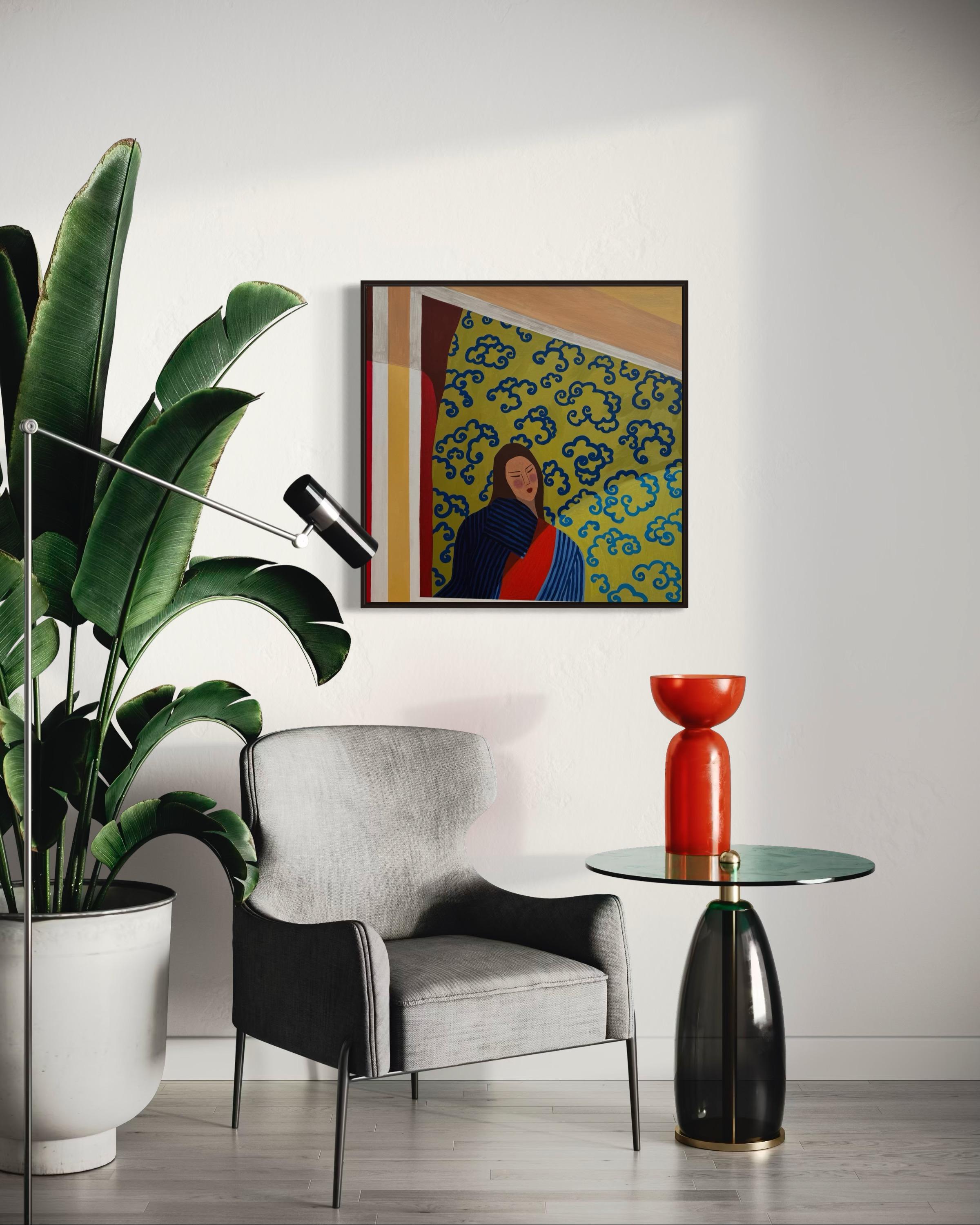 By the window, 80x80 cm, acrylic on canvas For Sale 3