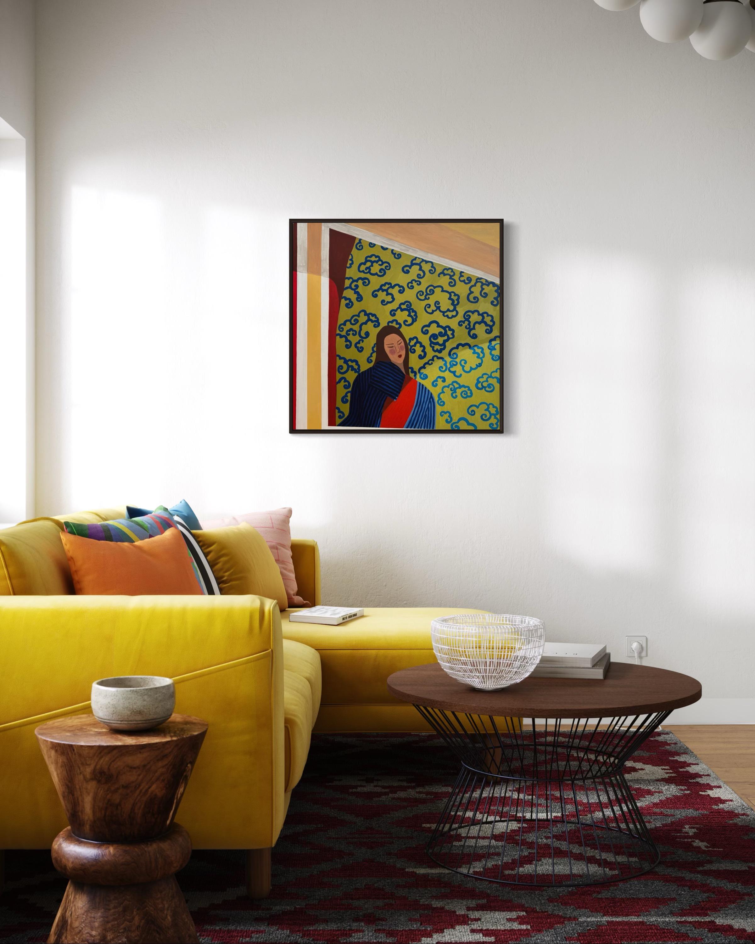 By the window, 80x80 cm, acrylic on canvas For Sale 5