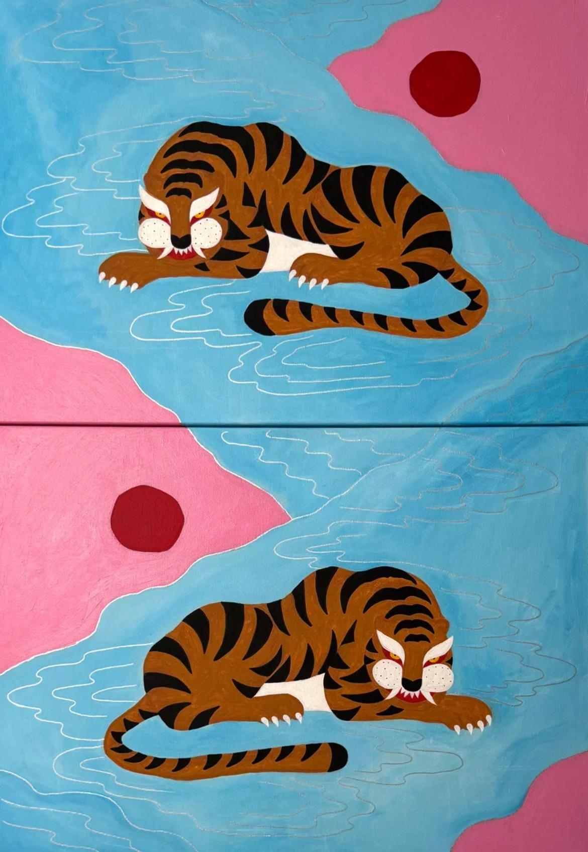 Diptych, Resting Tiger, 100x70 cm, acrylic on canvas - Art by Natasha Hegai