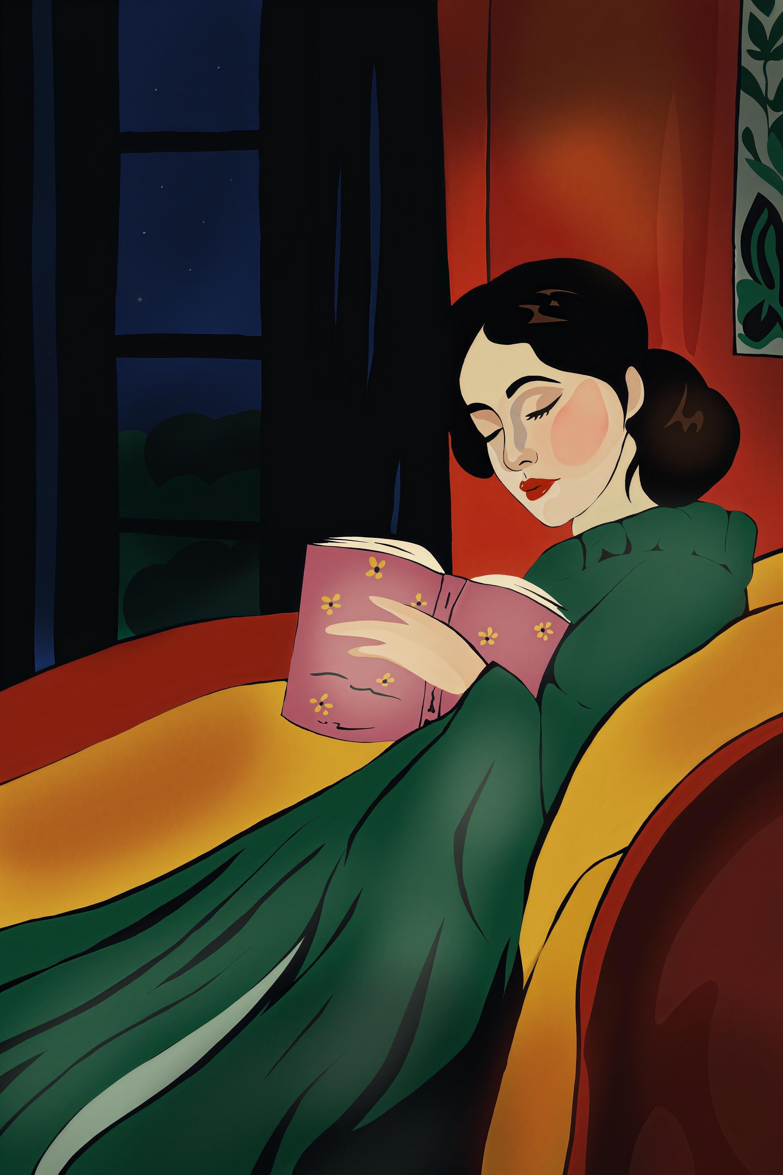 While reading, 70x47cm, print on canvas.Edition 20 pcs. - Print by Nina Tsoriti