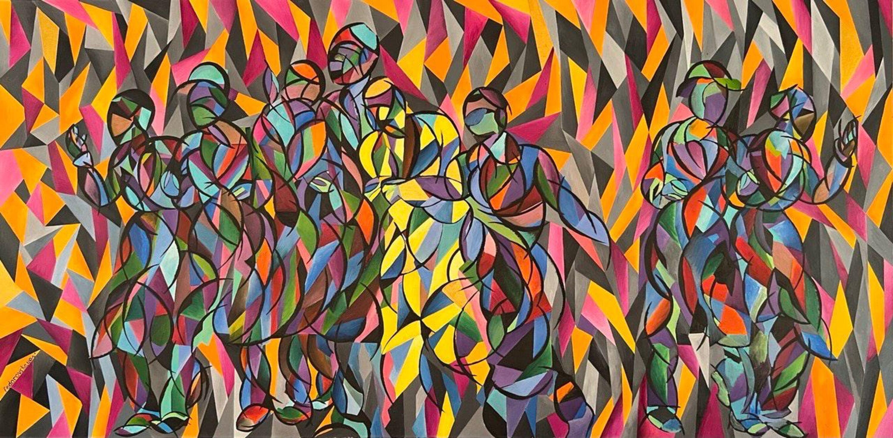 Au coucher du soleil, 100x200cm, Huile, Toile