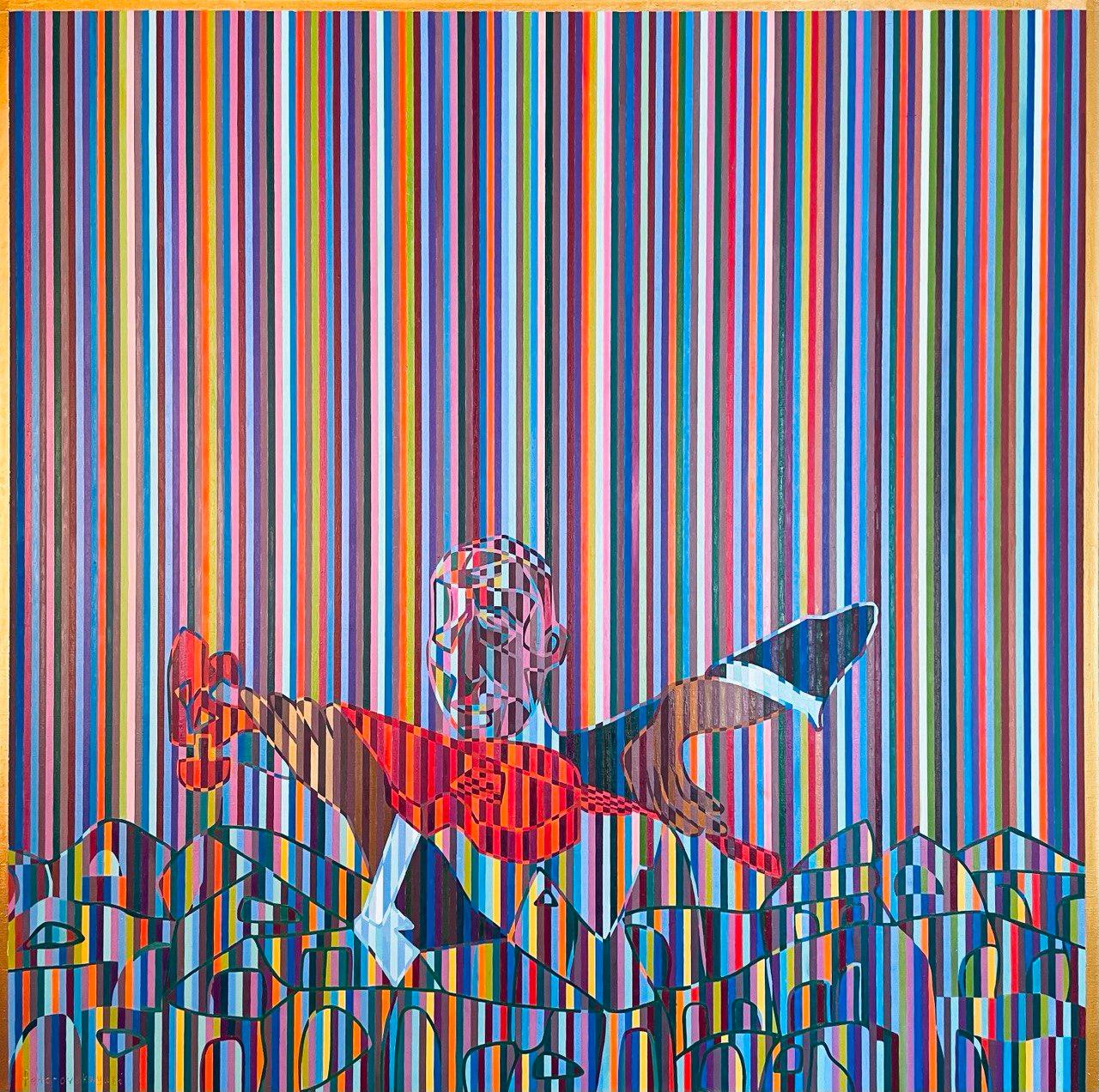 violon rouge 150 x 150 cm, huile, toile