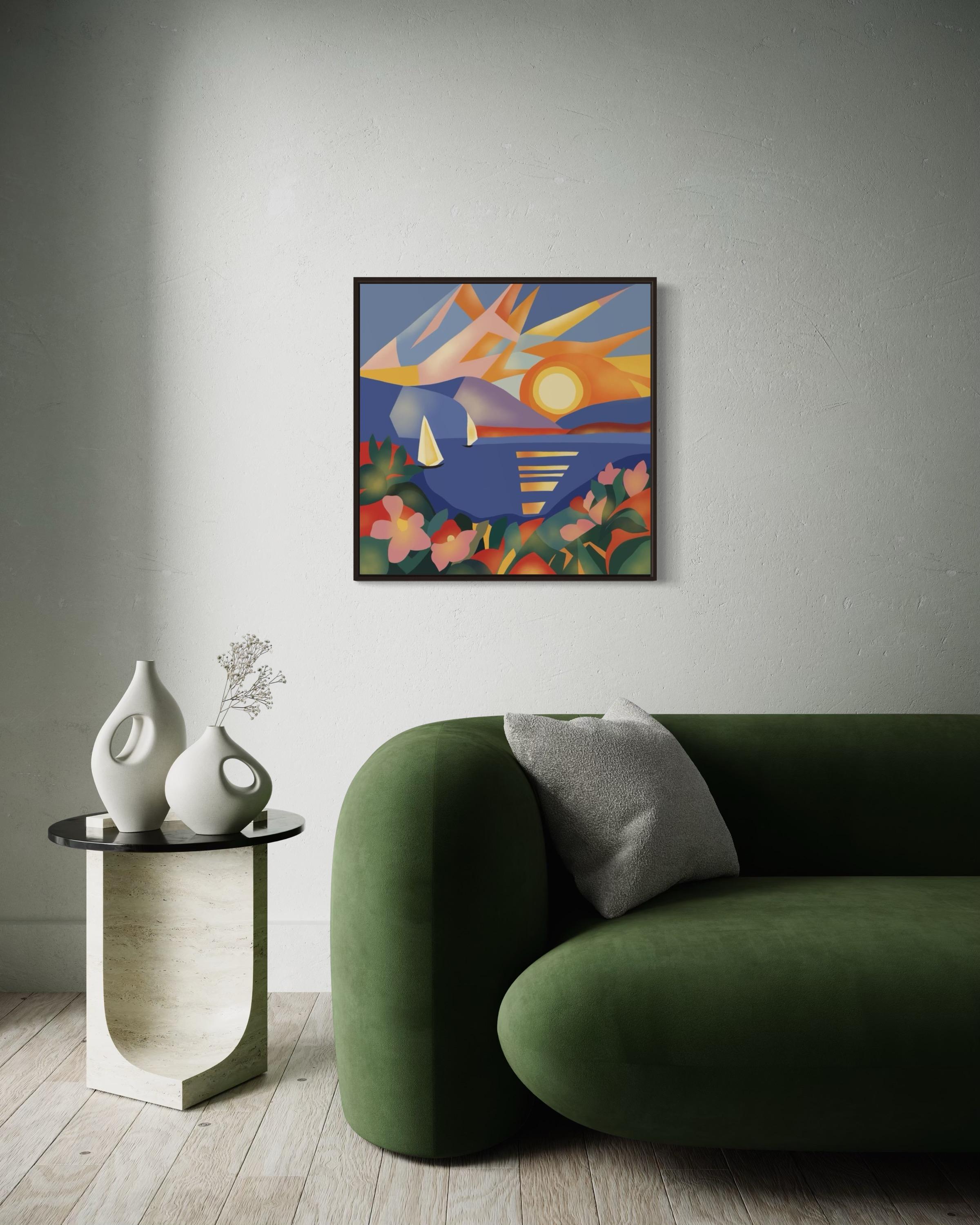 Seascape , 70x70cm, print on canvas.Edition 20 pcs. - Gray Still-Life Print by Nina Tsoriti