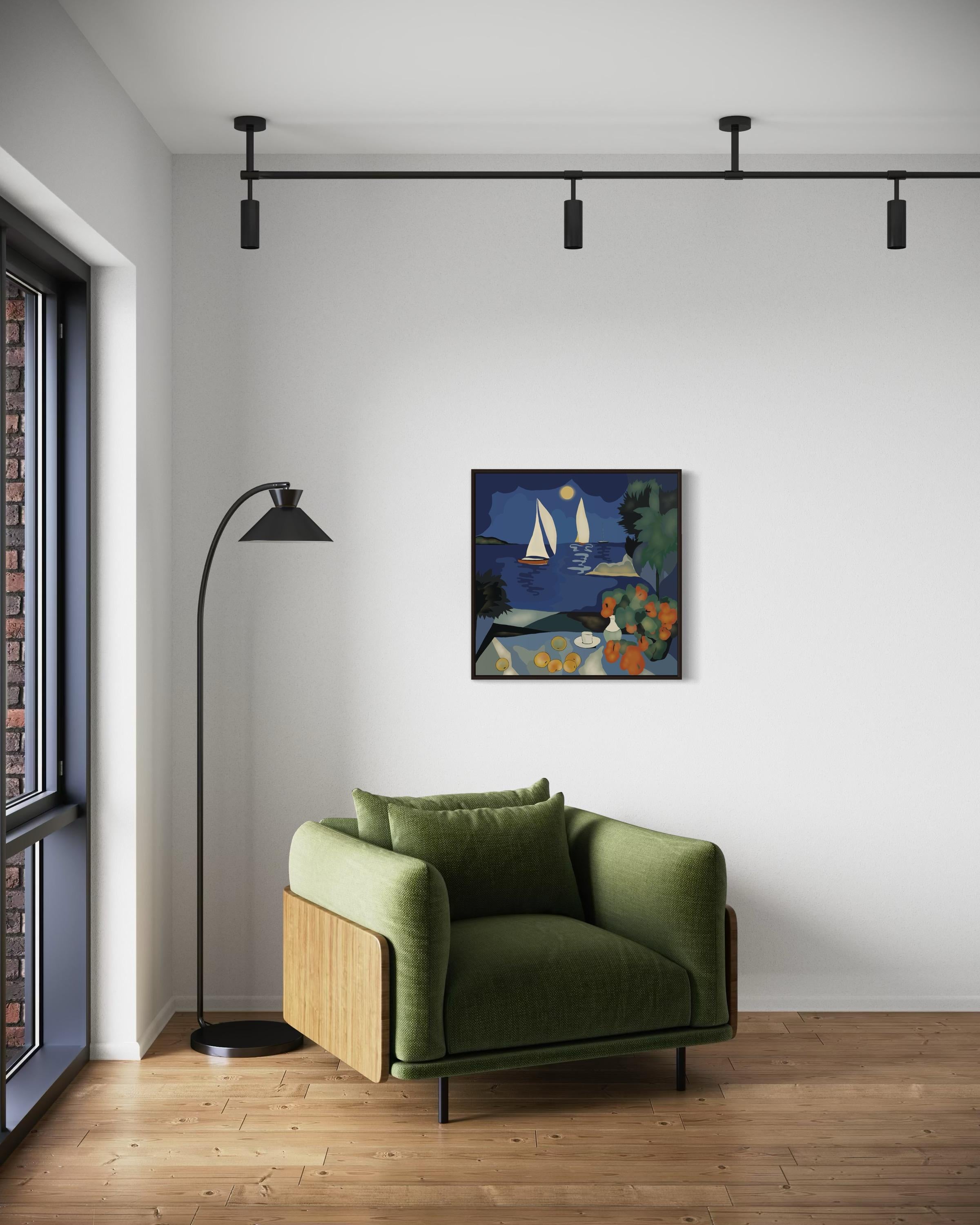 Seascape , 70x70cm, impression sur toile, édition 20 pcs. - Violet Still-Life Print par Nina Tsoriti