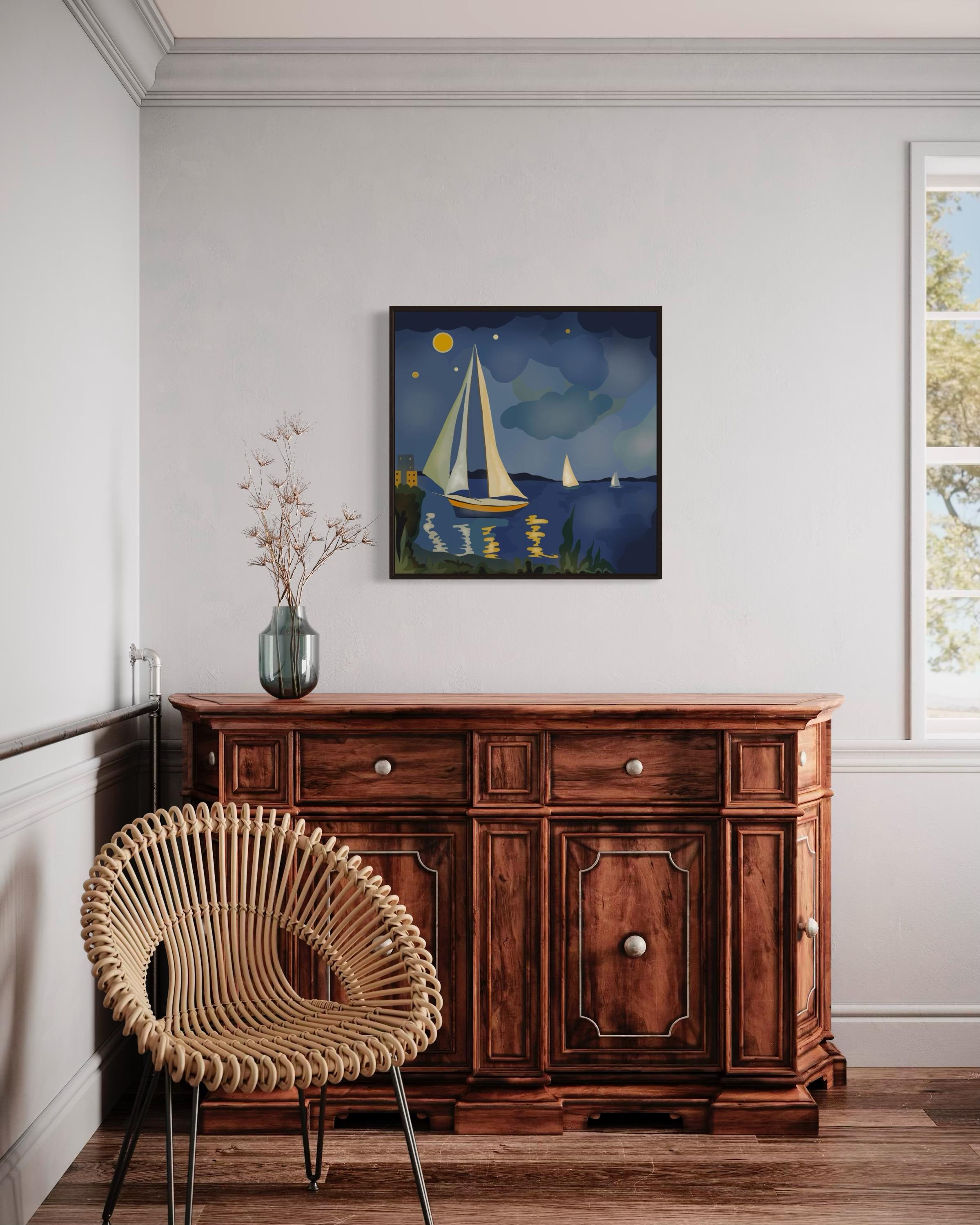 Seascape , 70x70cm, impression sur toile, édition 20 pcs. - Bleu Still-Life Print par Nina Tsoriti