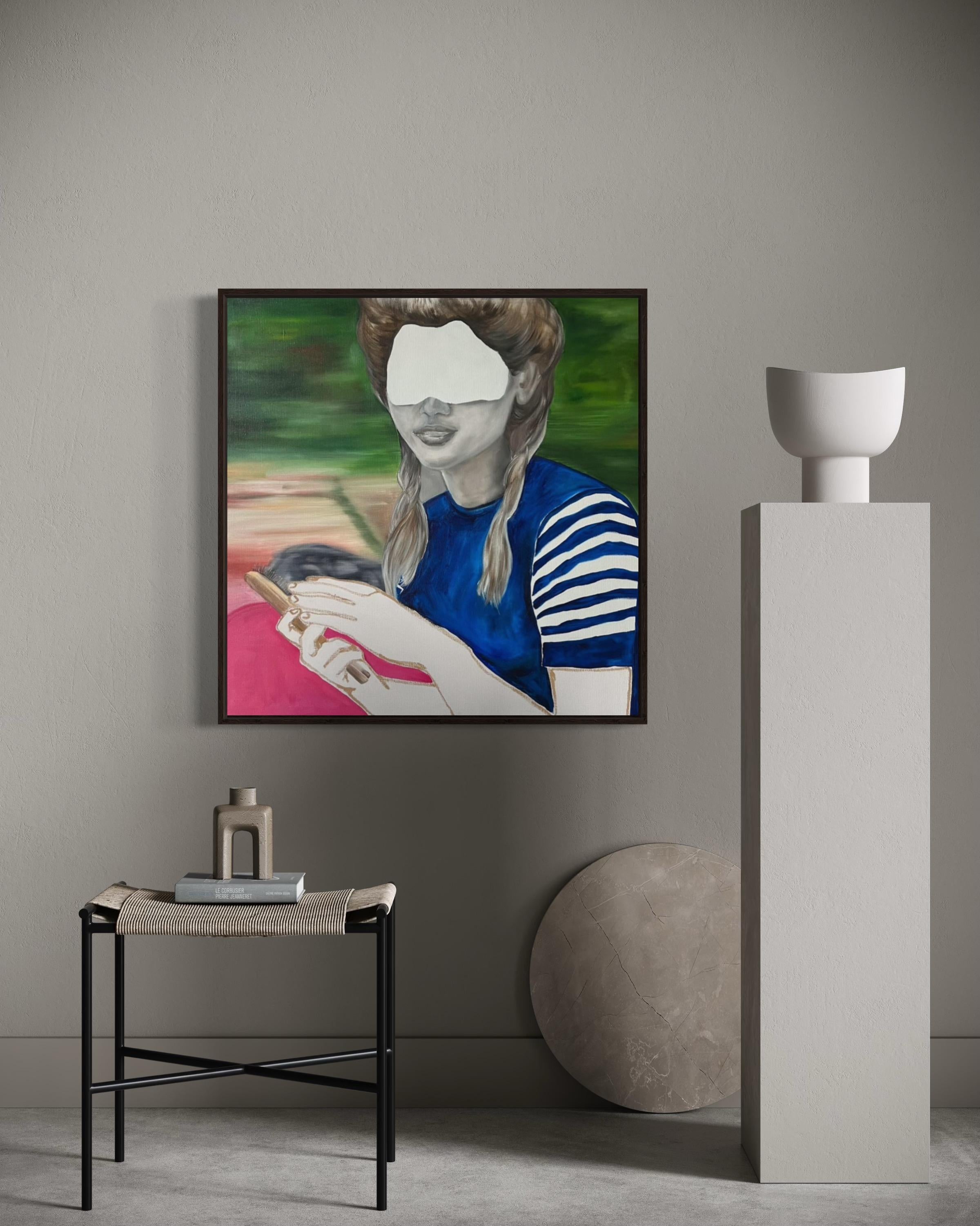 Vue de l'extérieur, 70x70cm, huile sur toile, pastel à l'huile en vente 1