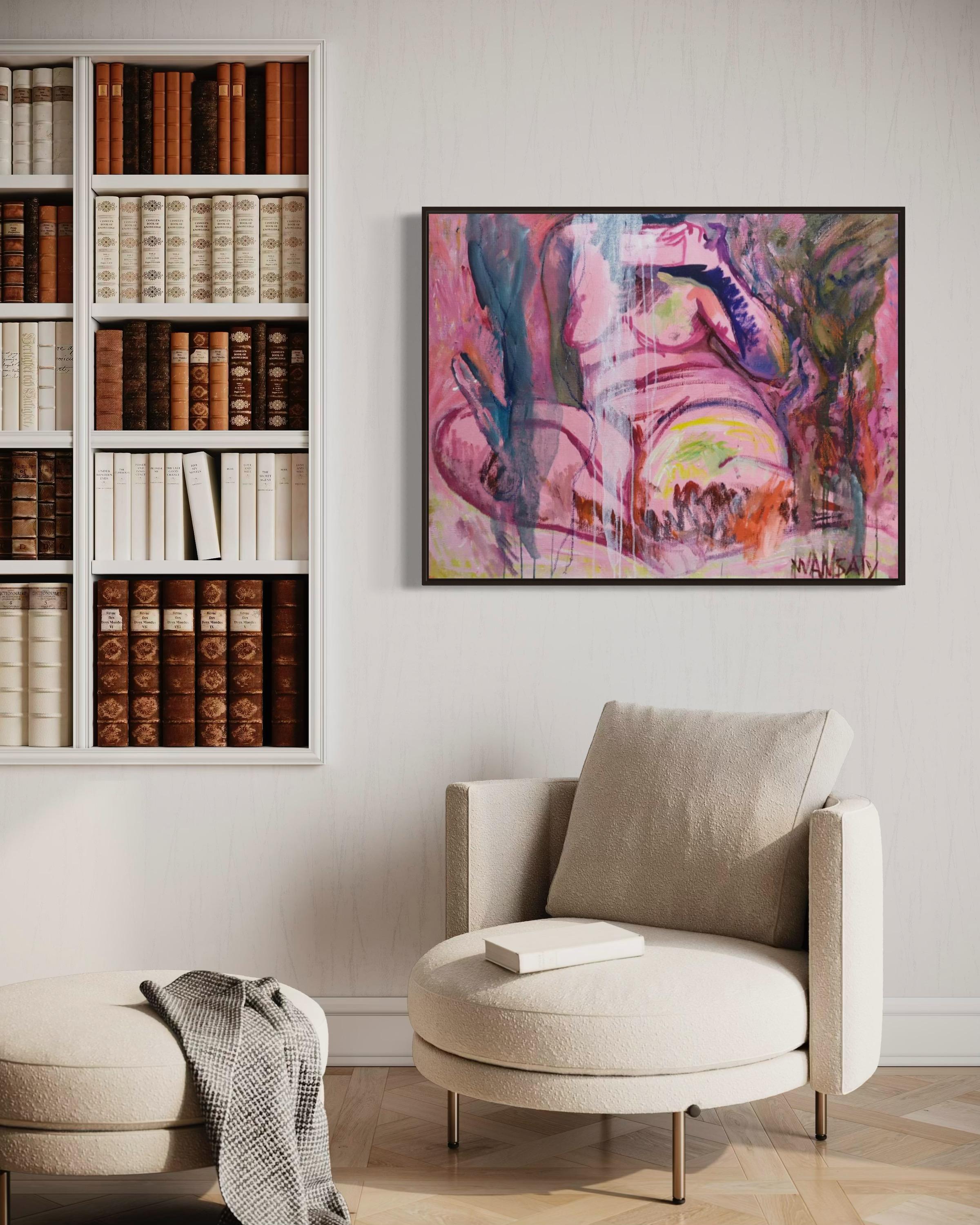 Rose, 80 x 100 cm, acrylique, huile, toile en vente 1