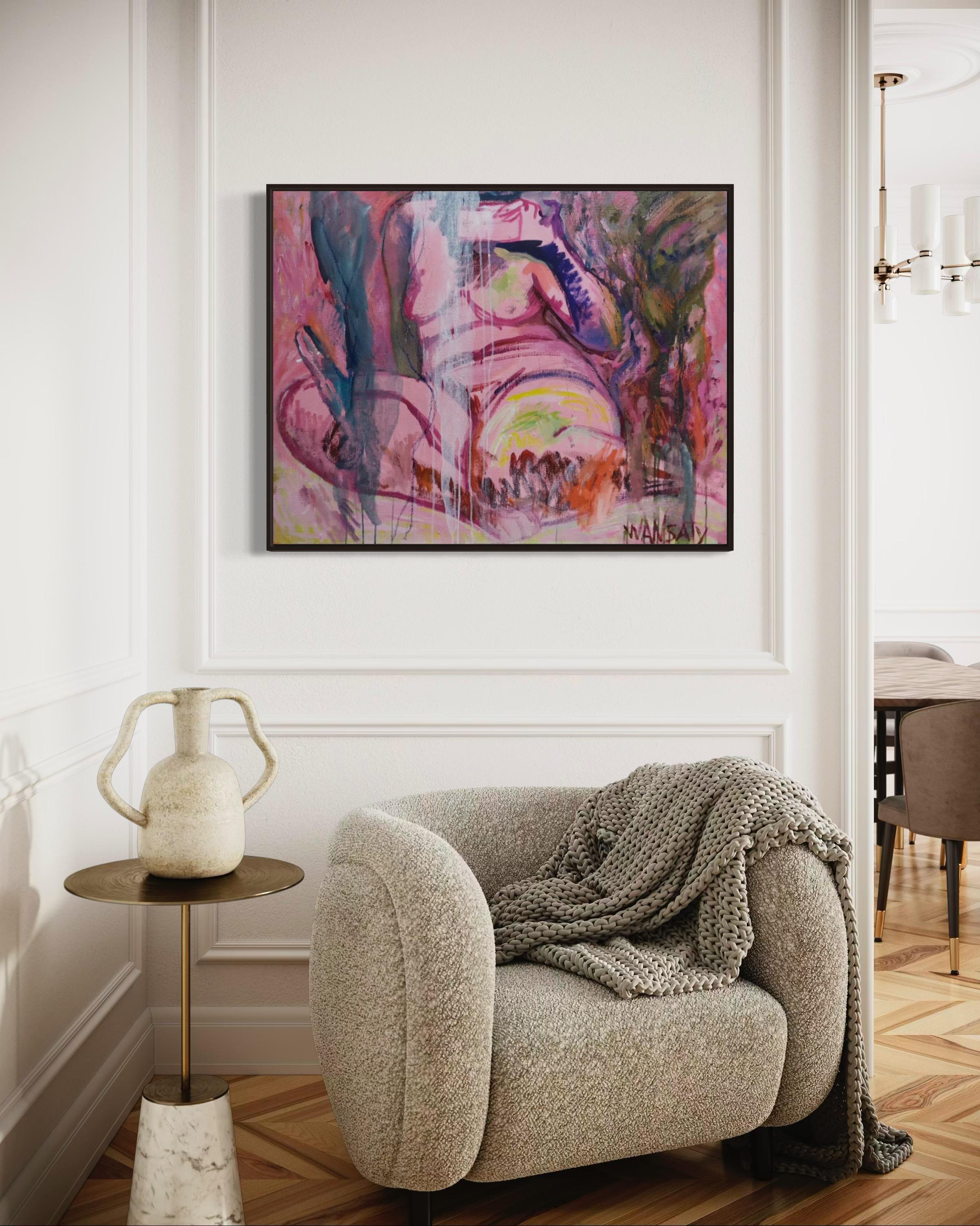 Rose, 80 x 100 cm, acrylique, huile, toile en vente 2