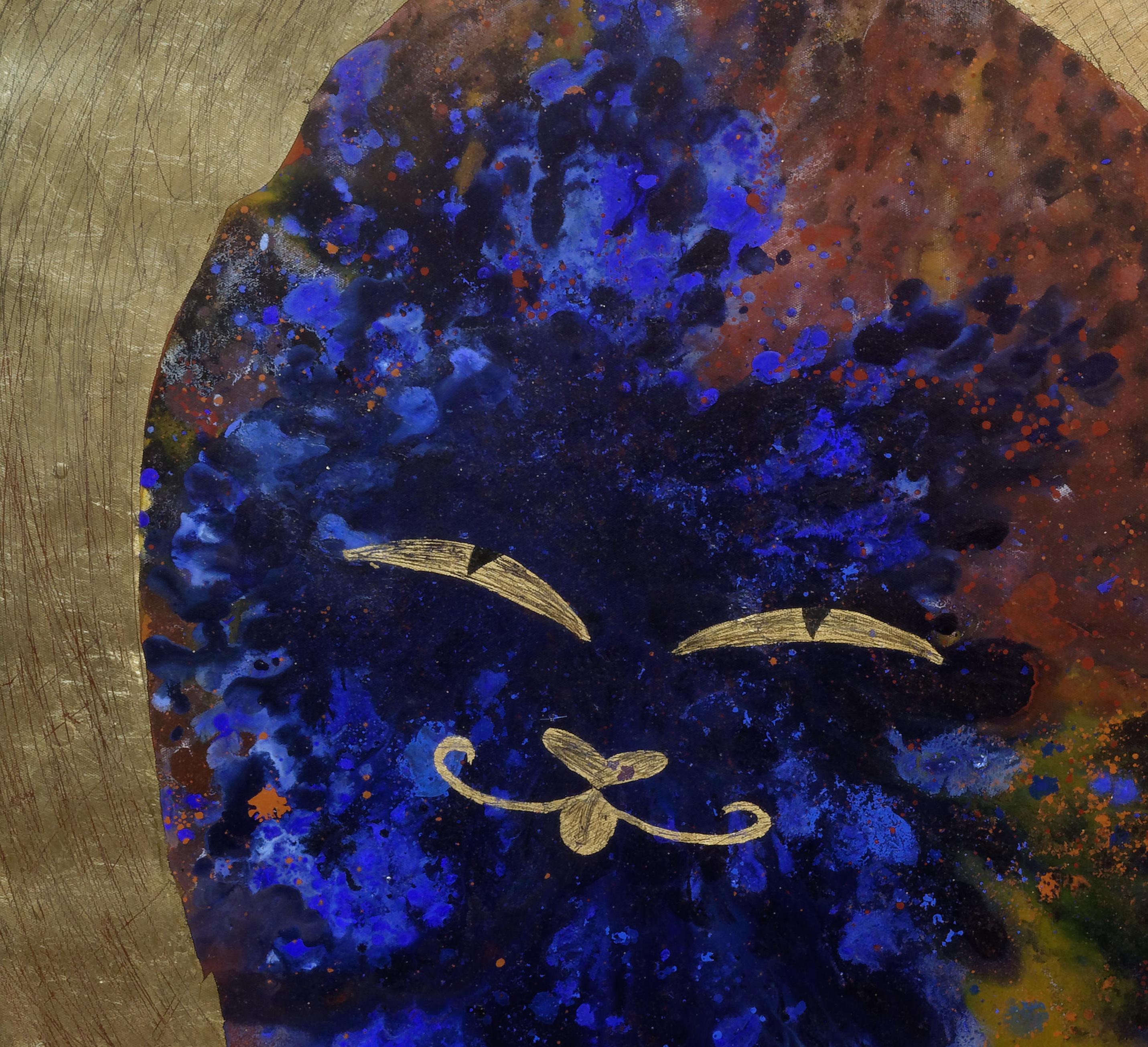 Cat, Acrylic on canvas, gold leaf , 100x100 cm For Sale 1