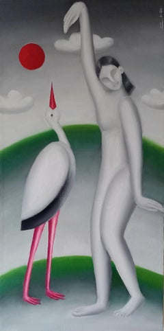 Dance with the Stork, 60x30cm, oil on canvas