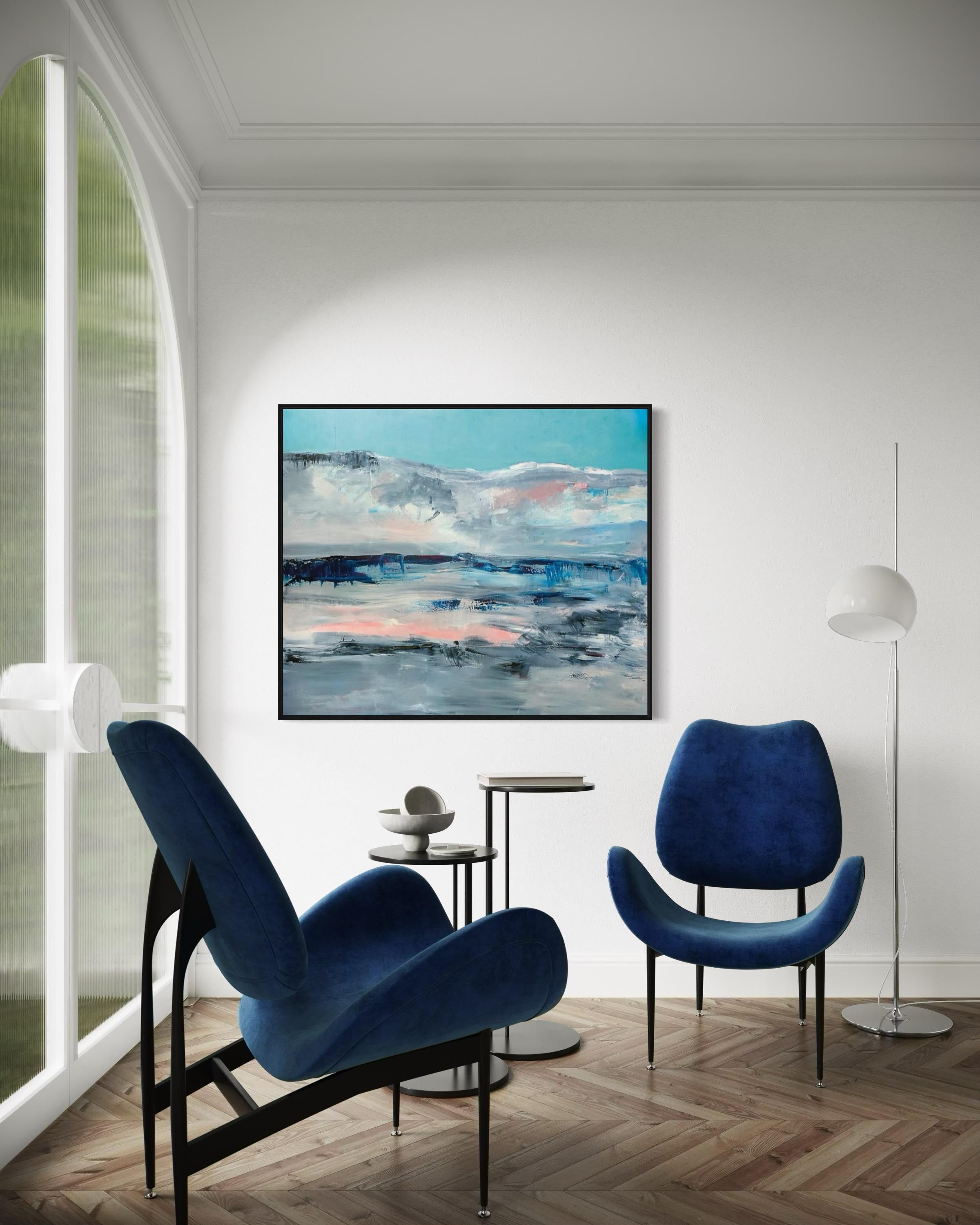 Blaue Berge, 100x120 cm, Öl, Leinwand im Angebot 4