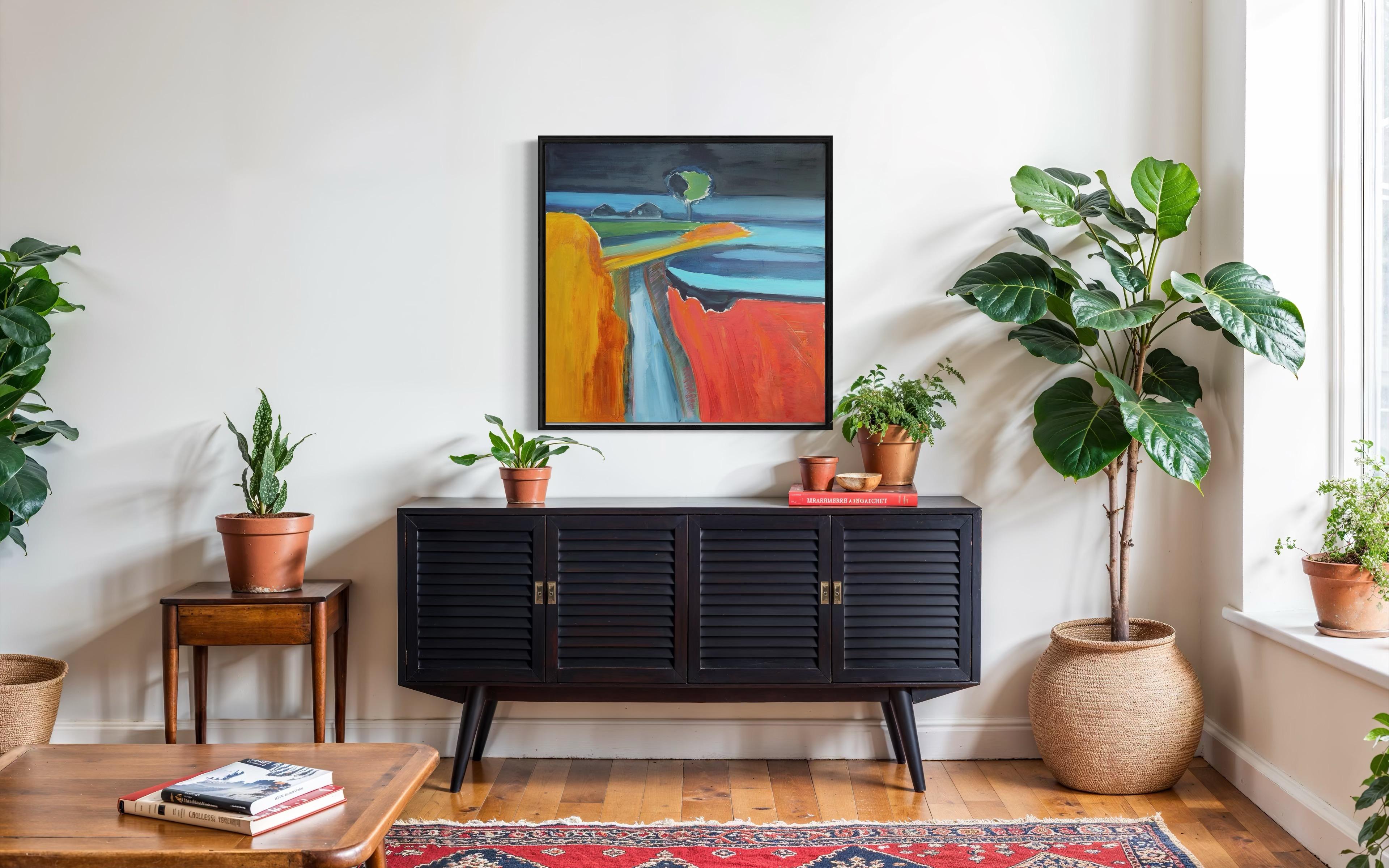 soirée tranquille, 100x100 cm, huile, toile - Marron Landscape Painting par Alexandra Lisina