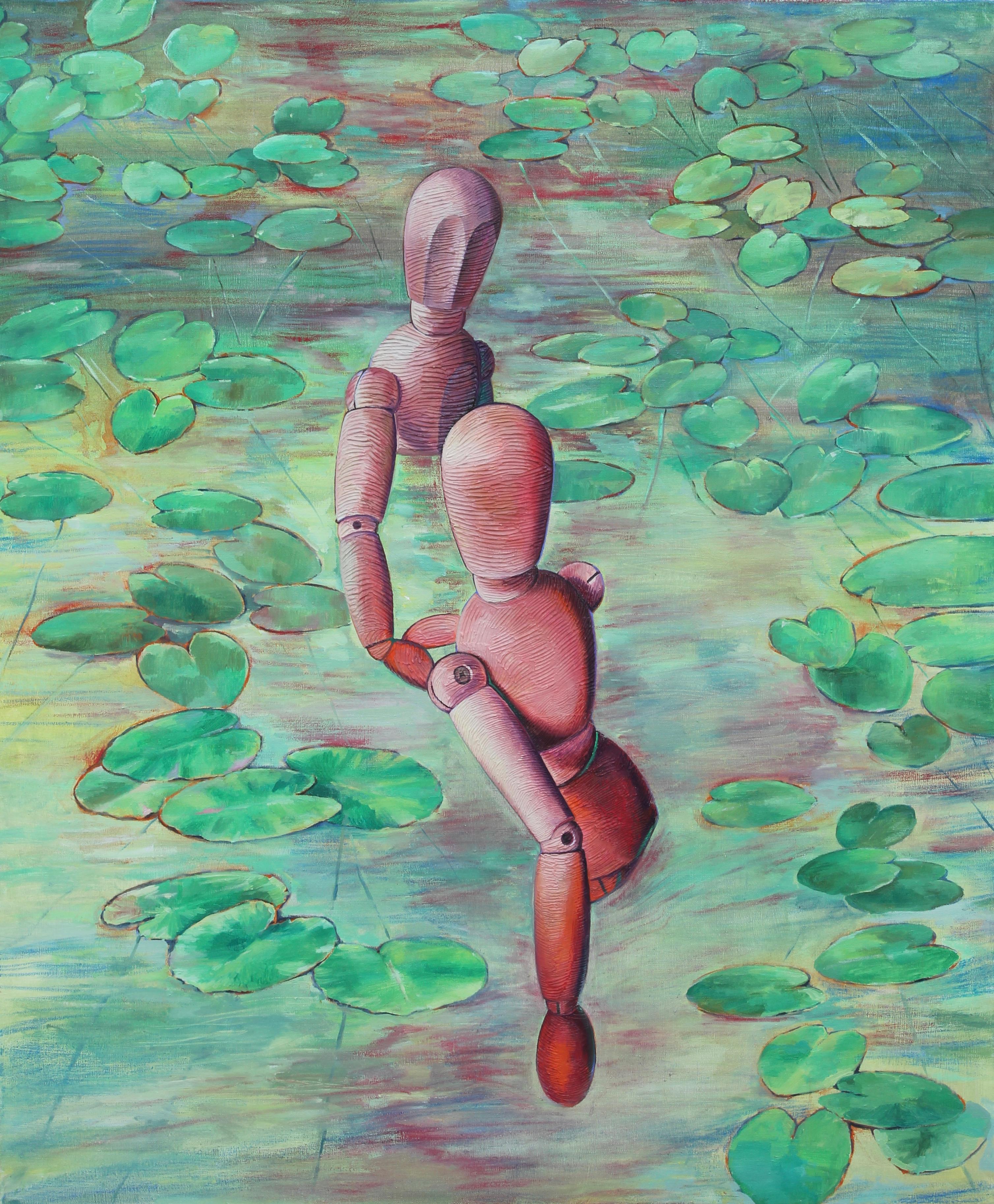 Wasserlilien, 60x40 cm, Öl auf Leinwand, Ölpastell, Öl – Painting von Irina Aleksandrova