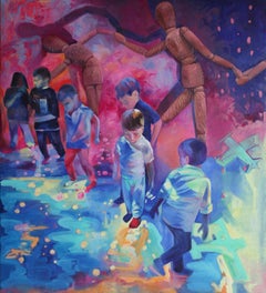 Irina Aleksandrova - Bei einer Party, 110x100cm, Öl auf Leinwand Bei einer Party, 110x100cm, Öl auf Leinwand