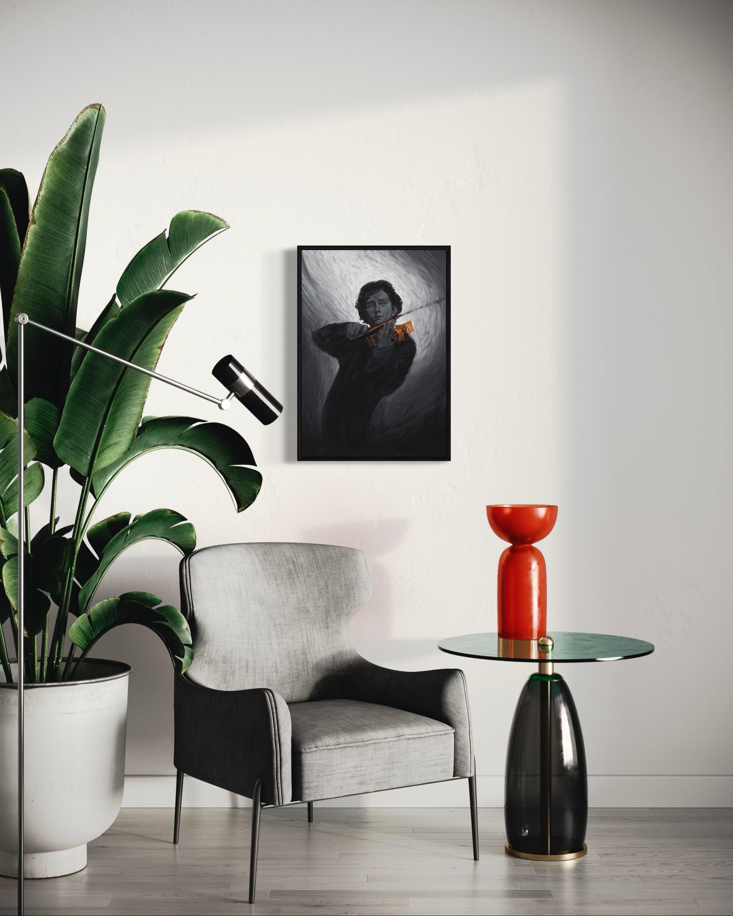 VIOLINIST, 100x70 cm, tempera/ papier en vente 3