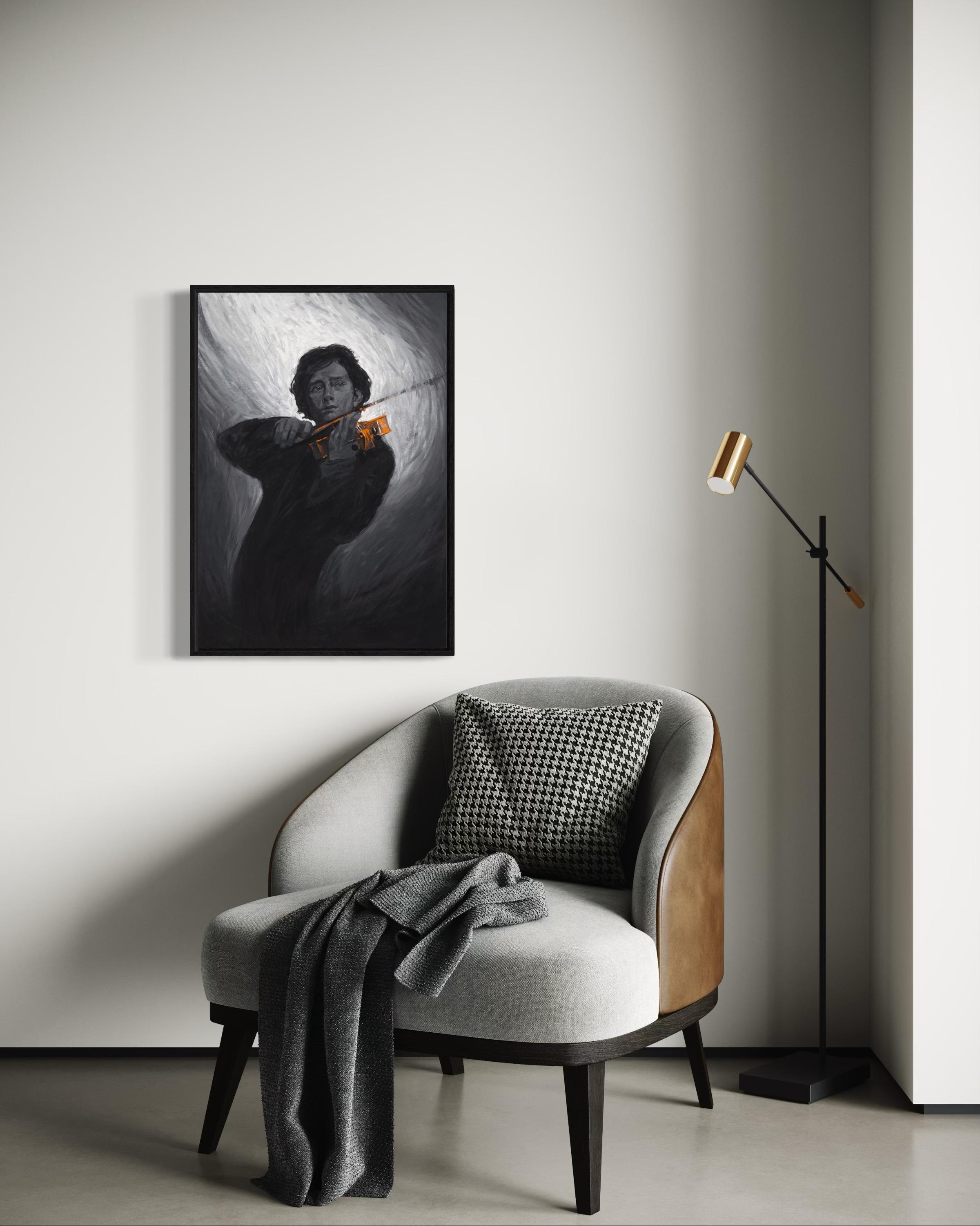 VIOLINIST, 100x70 cm, tempera/ papier en vente 5