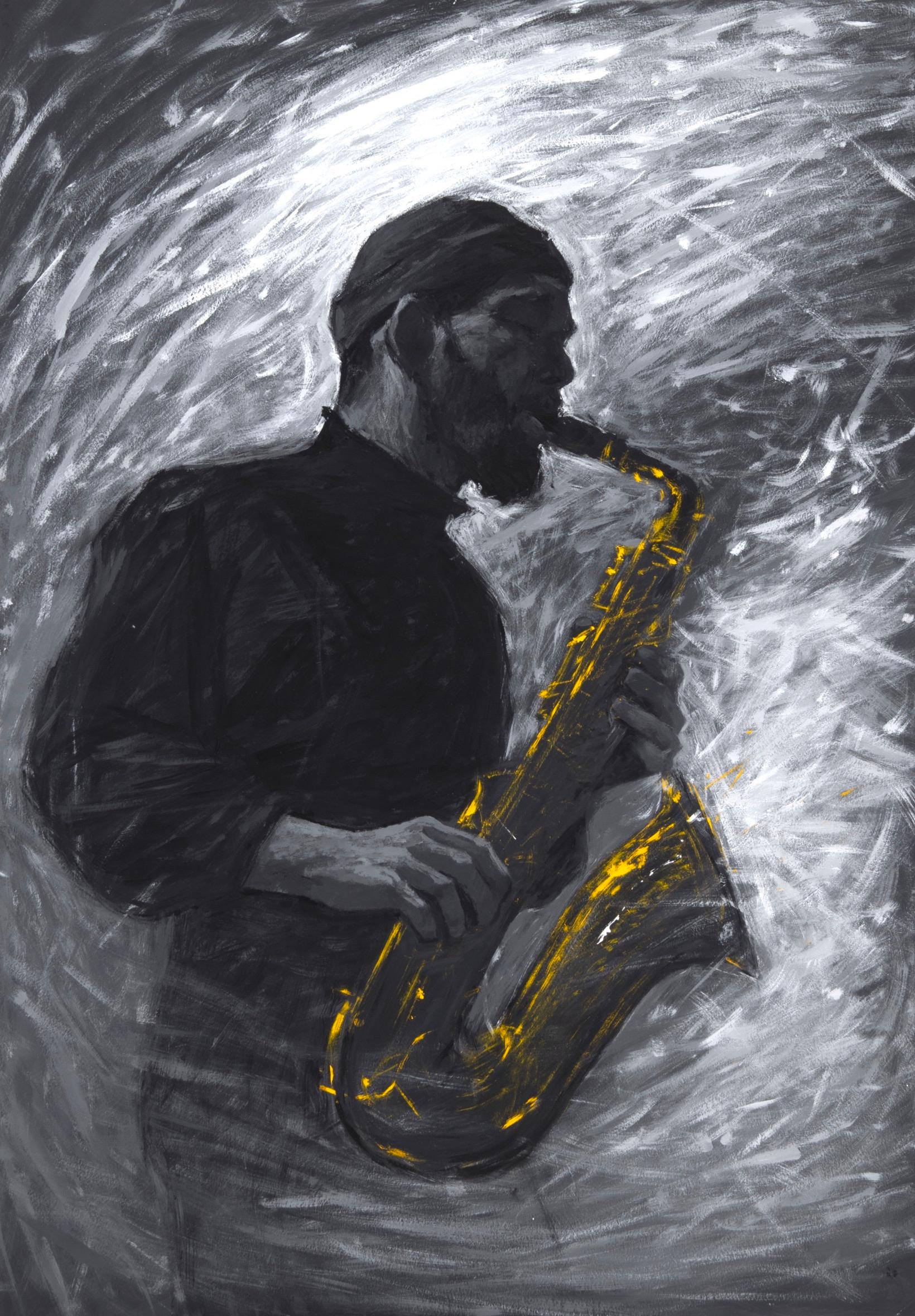 SAXOPHONIST, 100x70 cm, Tempera/Papier