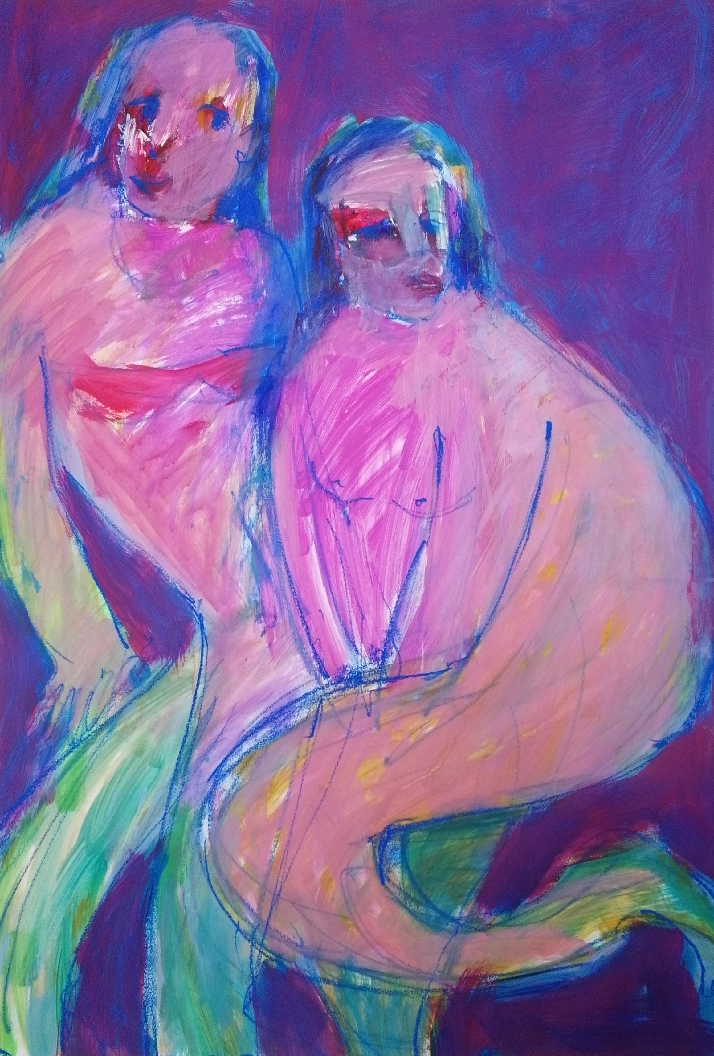 Party, 78x54cm, Acryl/Papier/Papier/Papier, Pastell