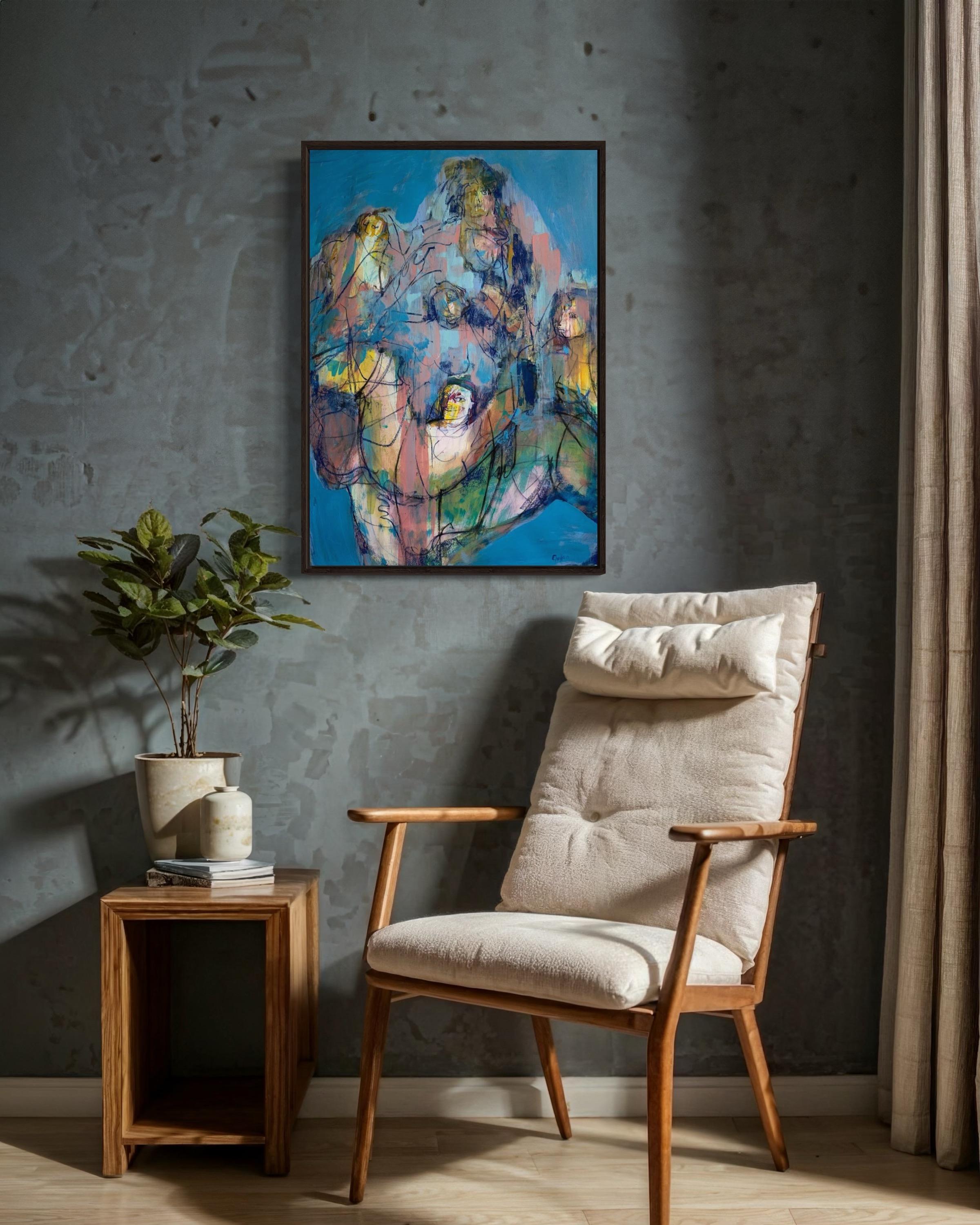 Catch a deer, 78 x54 cm, acrylique, papier - Abstrait Painting par Elena Naushirvanova 