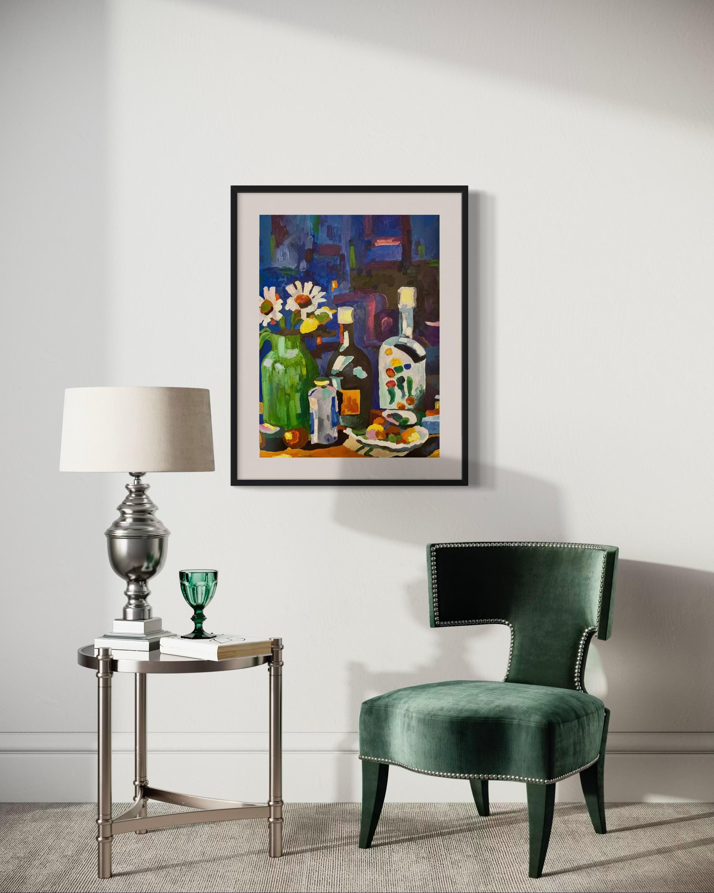 « Evening », papier/huile, 70x50 cm. en vente 2