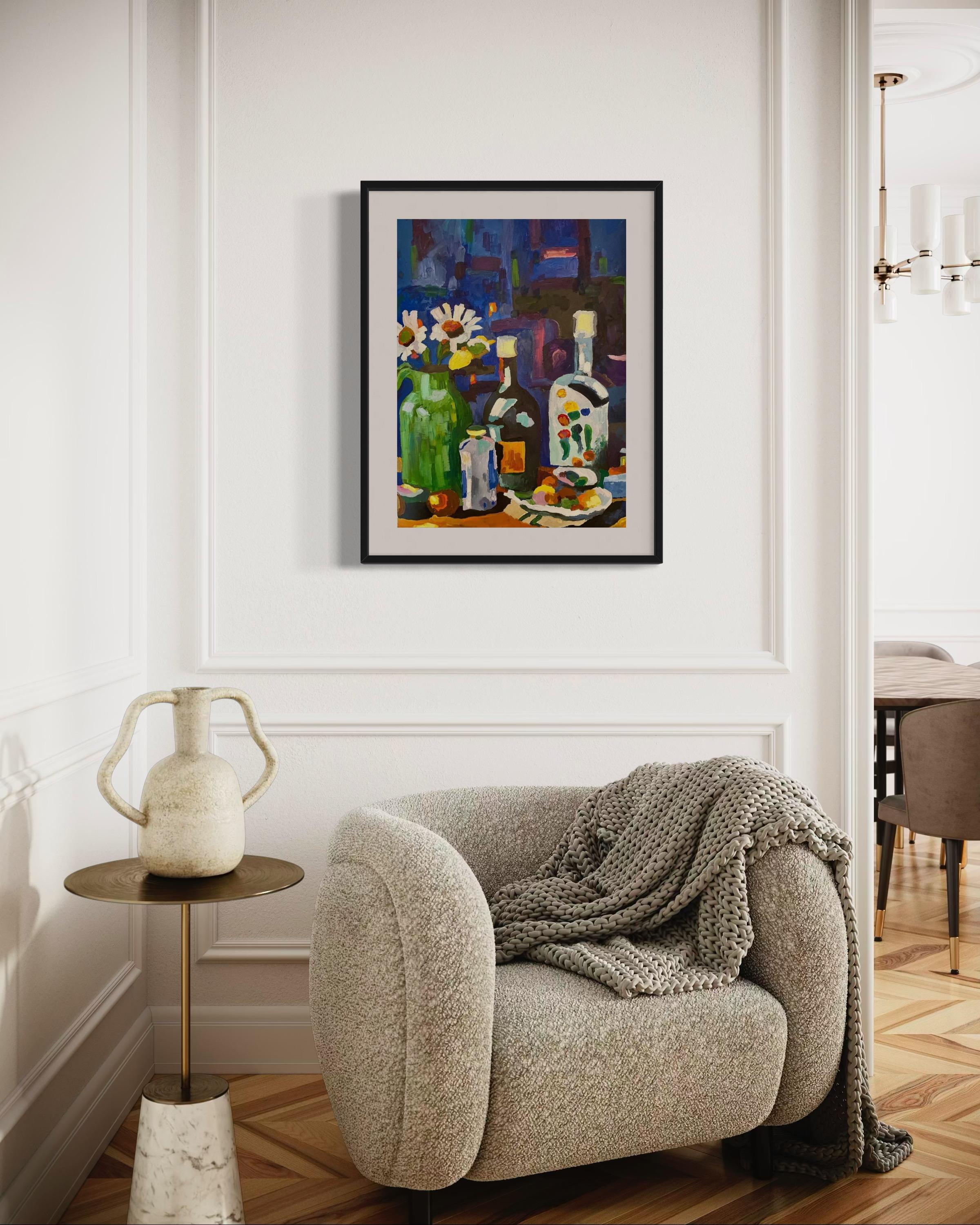 « Evening », papier/huile, 70x50 cm. en vente 3