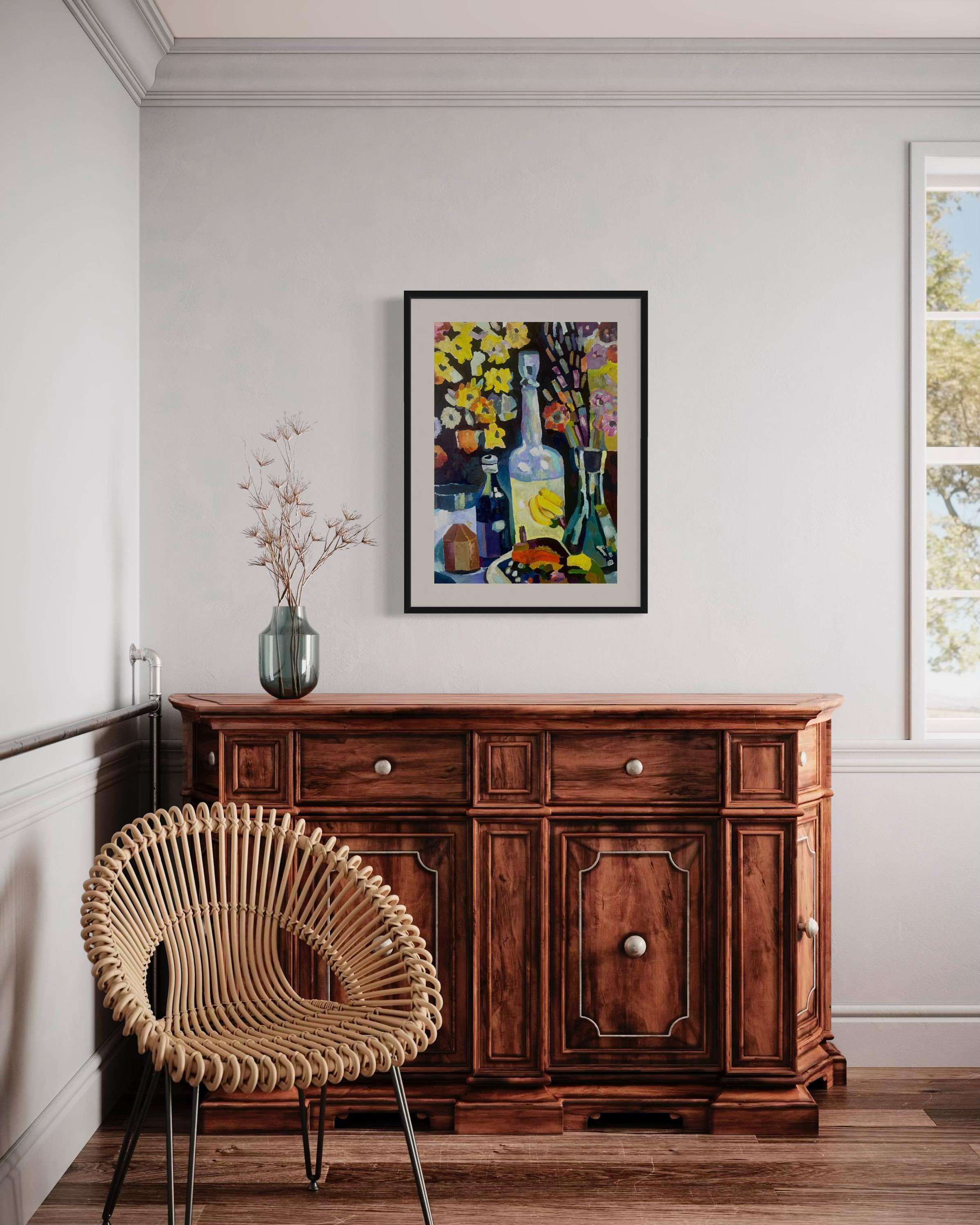 „Flasche für Liebe“, Papier/Öl, 70x50 cm. im Angebot 3