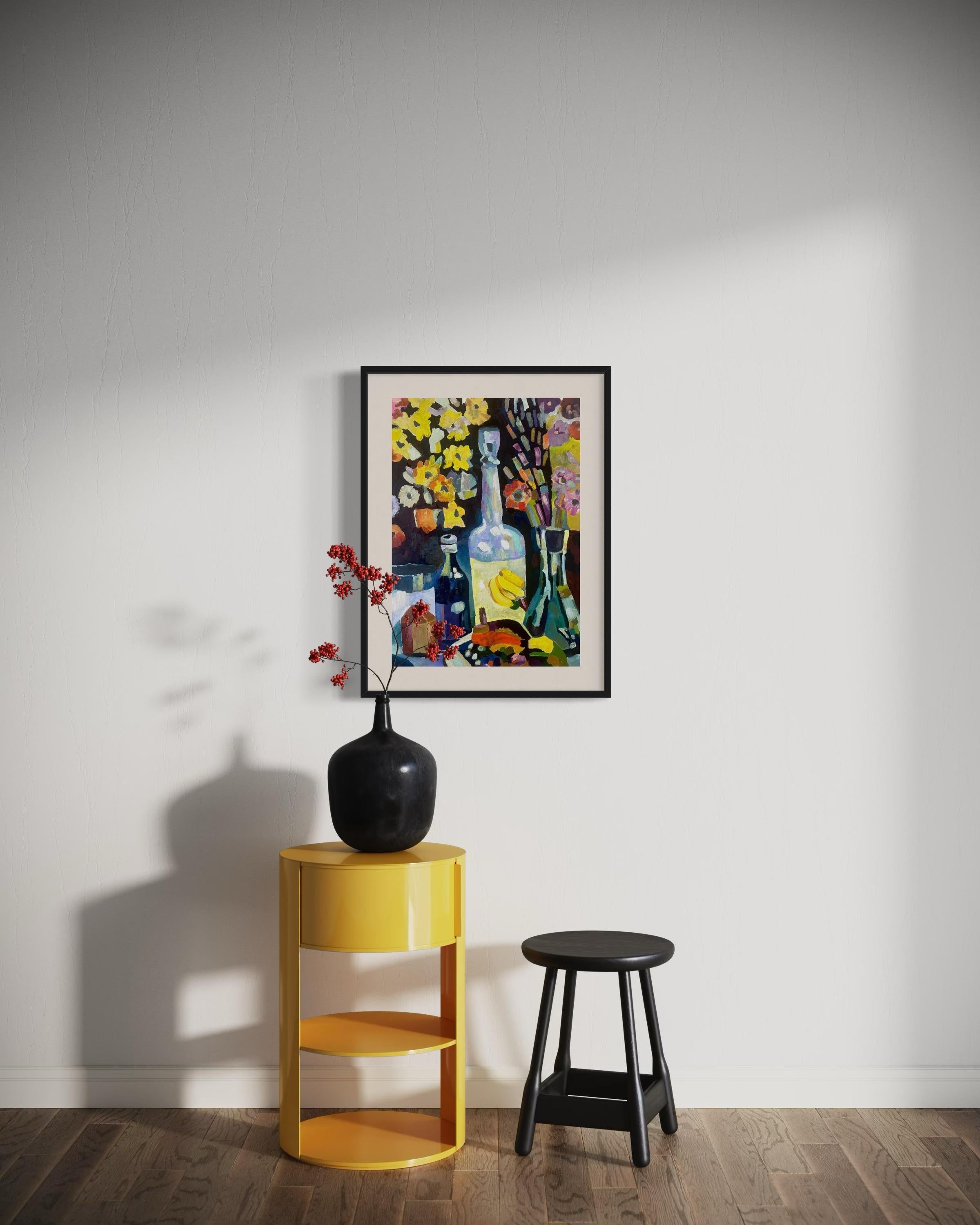 „Flasche für Liebe“, Papier/Öl, 70x50 cm. im Angebot 4