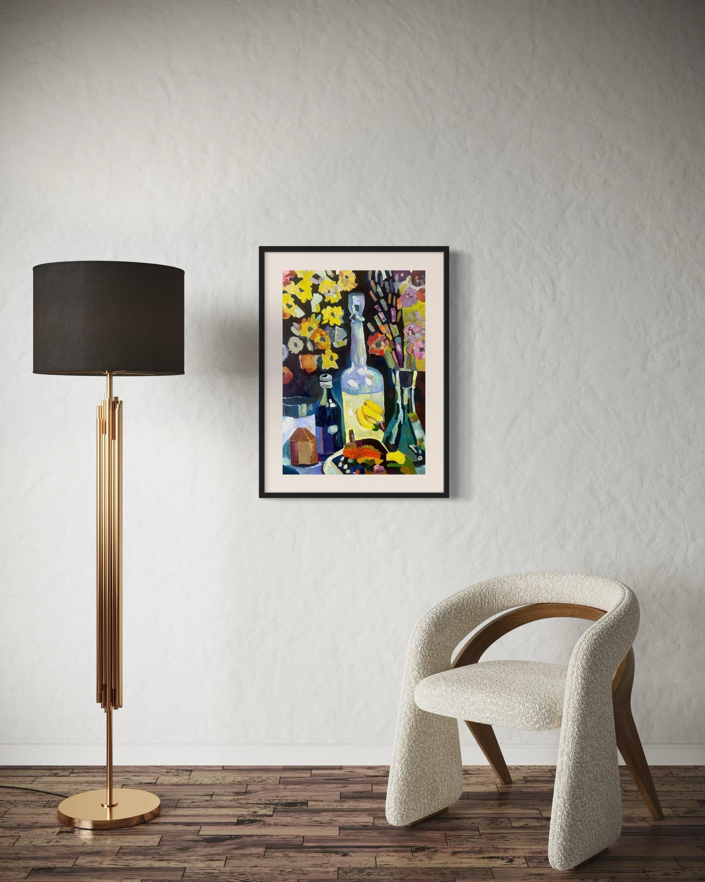 „Flasche für Liebe“, Papier/Öl, 70x50 cm. im Angebot 5