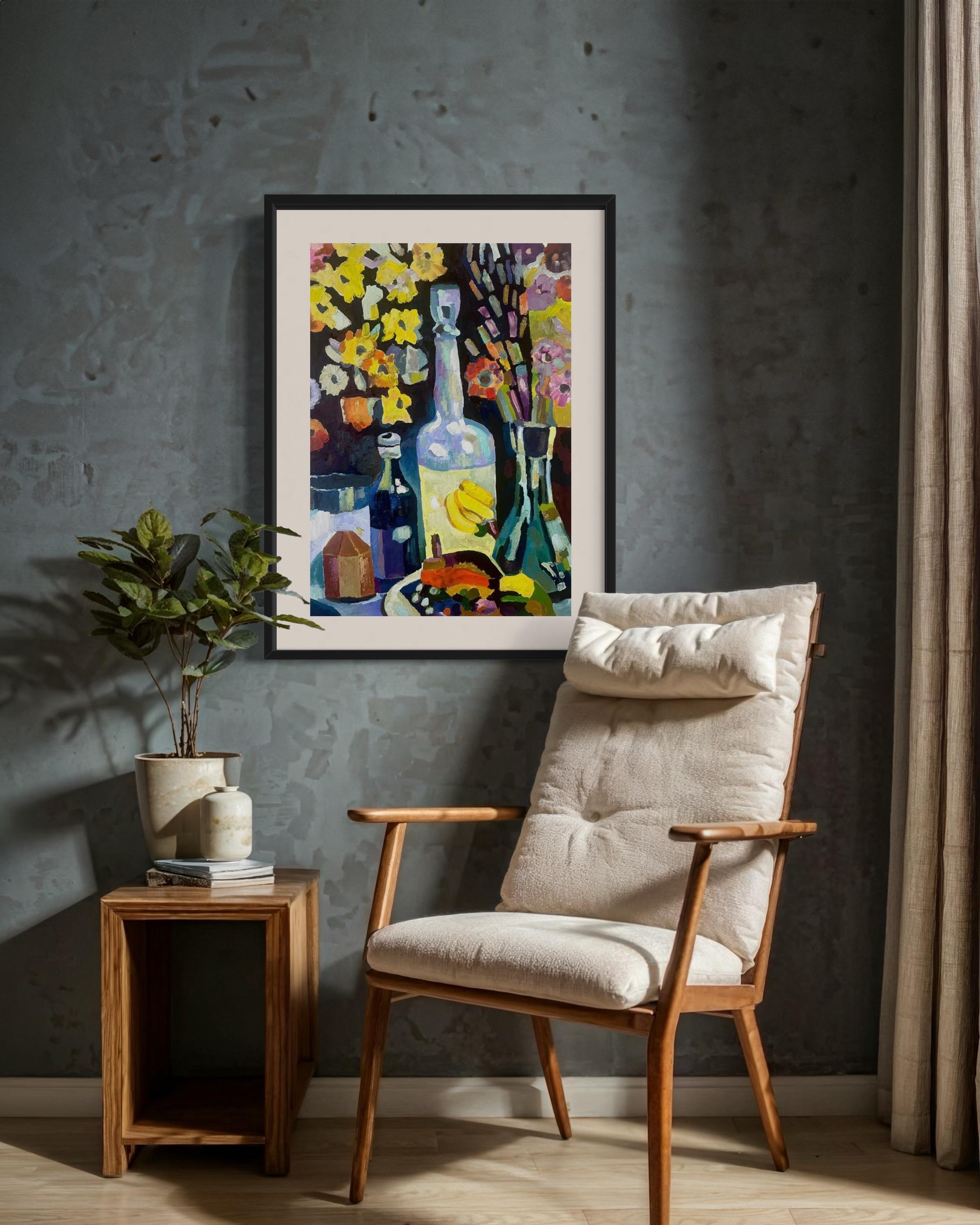 „Flasche für Liebe“, Papier/Öl, 70x50 cm. im Angebot 6