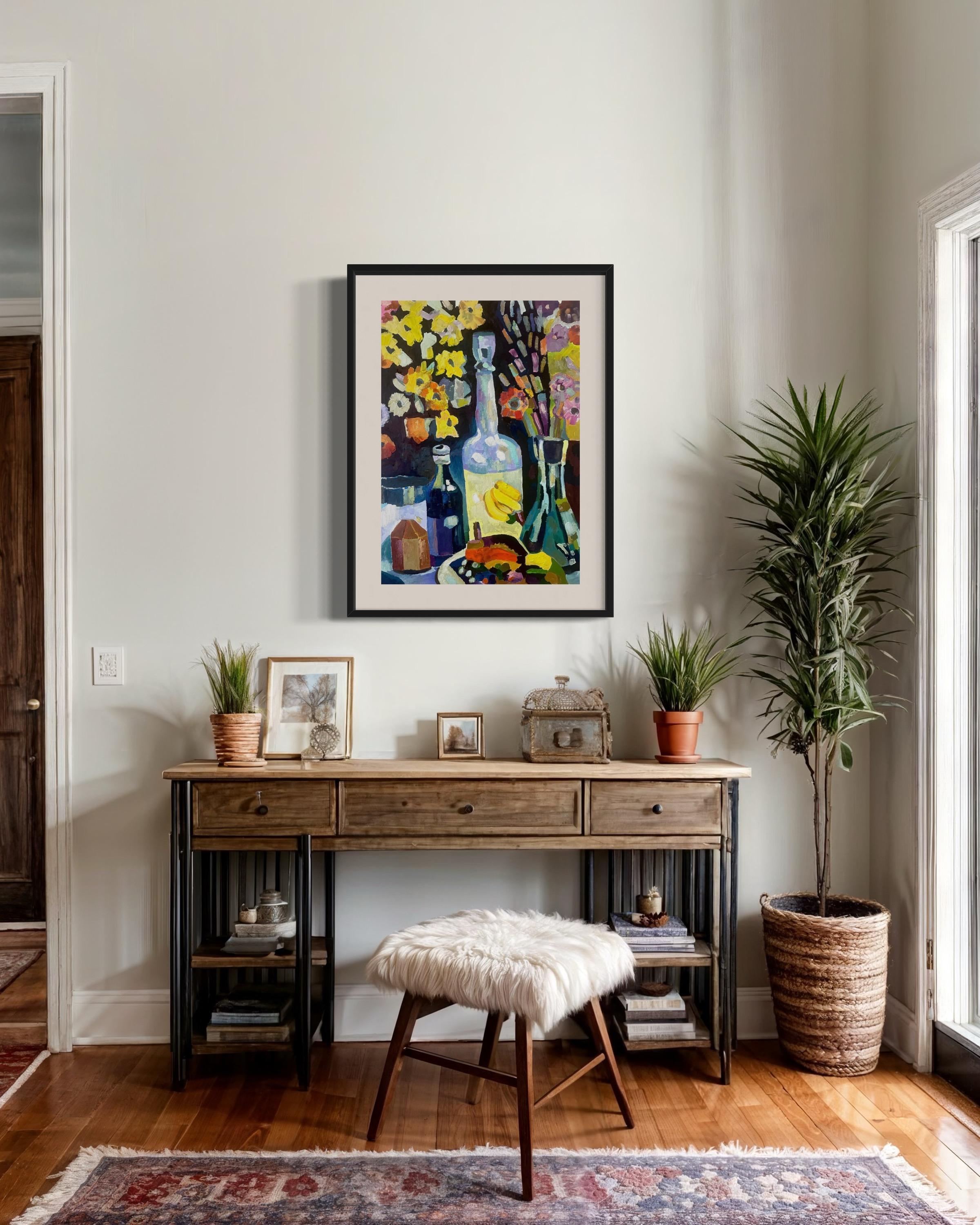 „Flasche für Liebe“, Papier/Öl, 70x50 cm. im Angebot 7