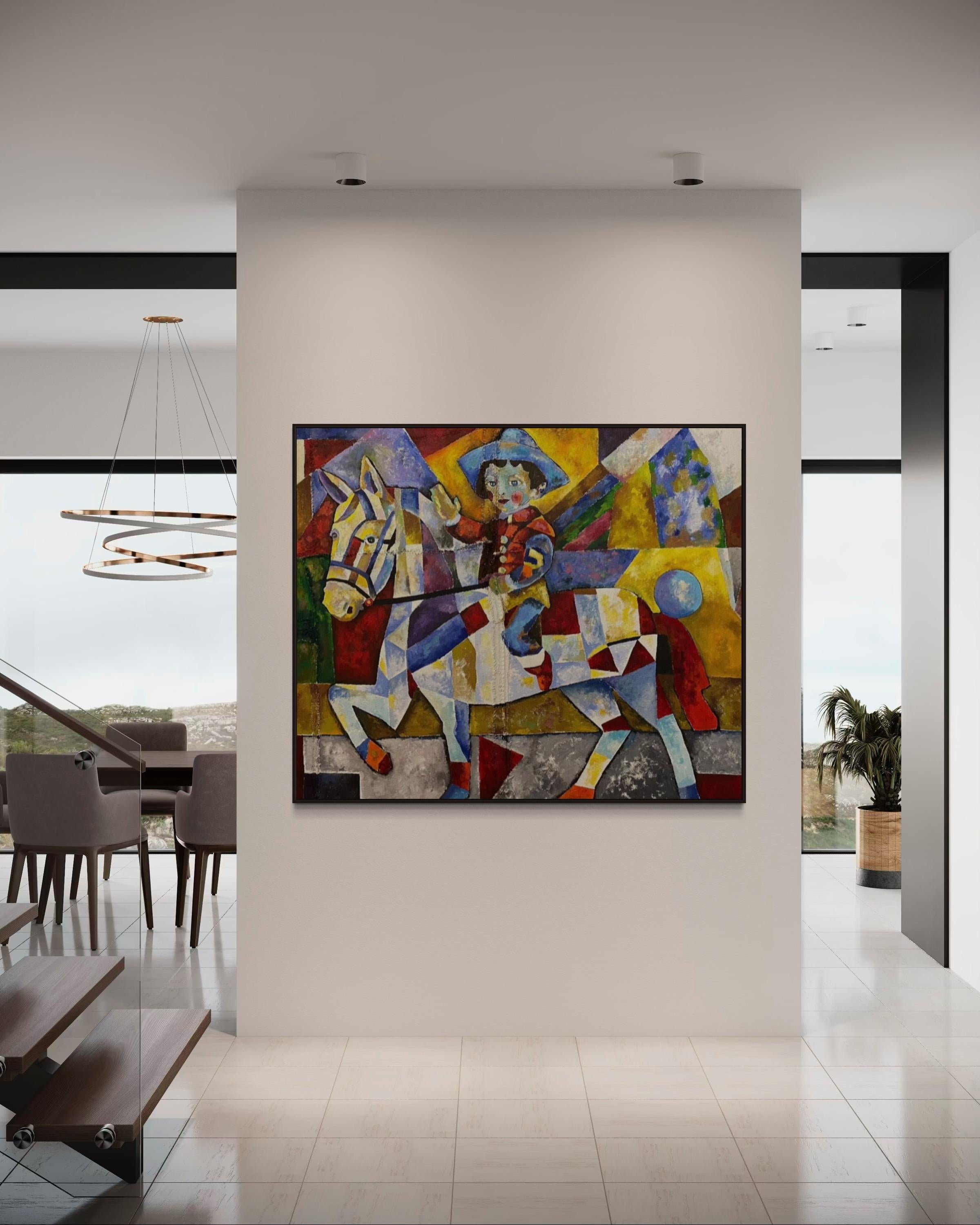 Gagnant, 130x160 cm, huile, sac à café cousu, sable en vente 3