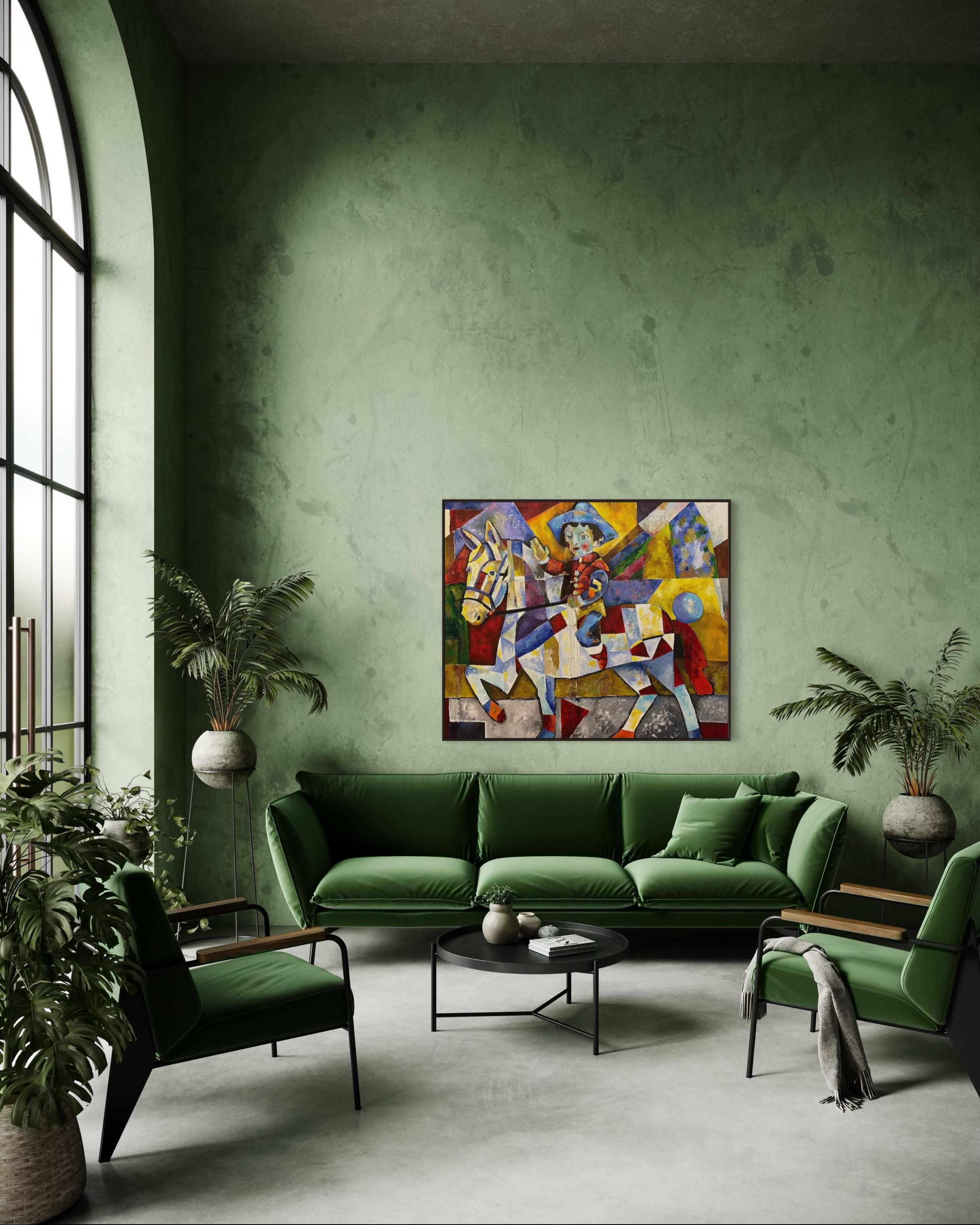 Gagnant, 130x160 cm, huile, sac à café cousu, sable en vente 4