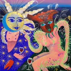 Moon and Rose, Acrylic on canvas 80x80 cm