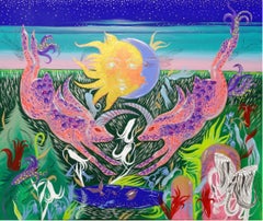 Hares unicorns, Acrylic on canvas, glitter , 100x120 cm