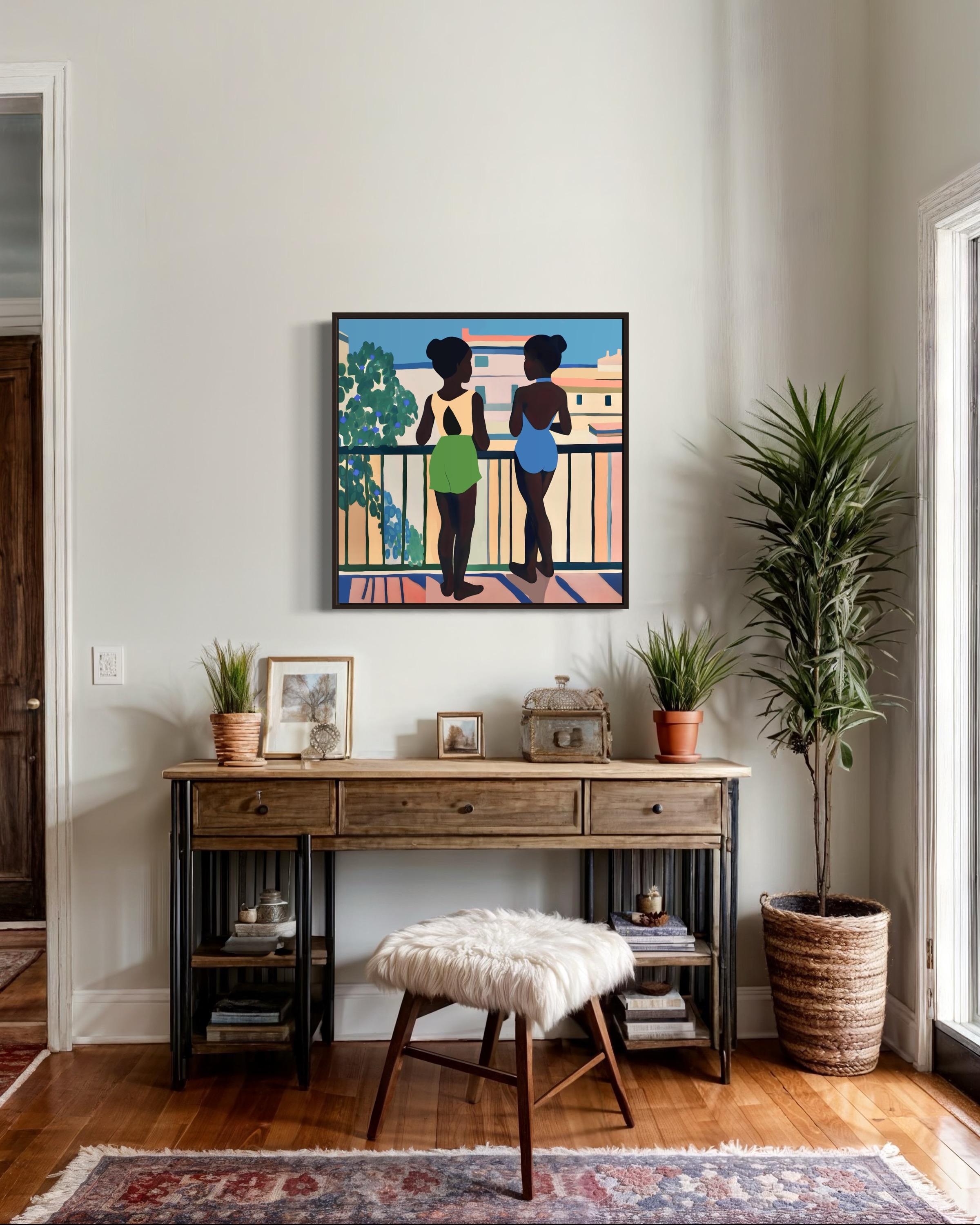 sisterhood , 70x70cm, impression sur toile, édition 20 pcs. - Bleu Still-Life Print par Nina Tsoriti