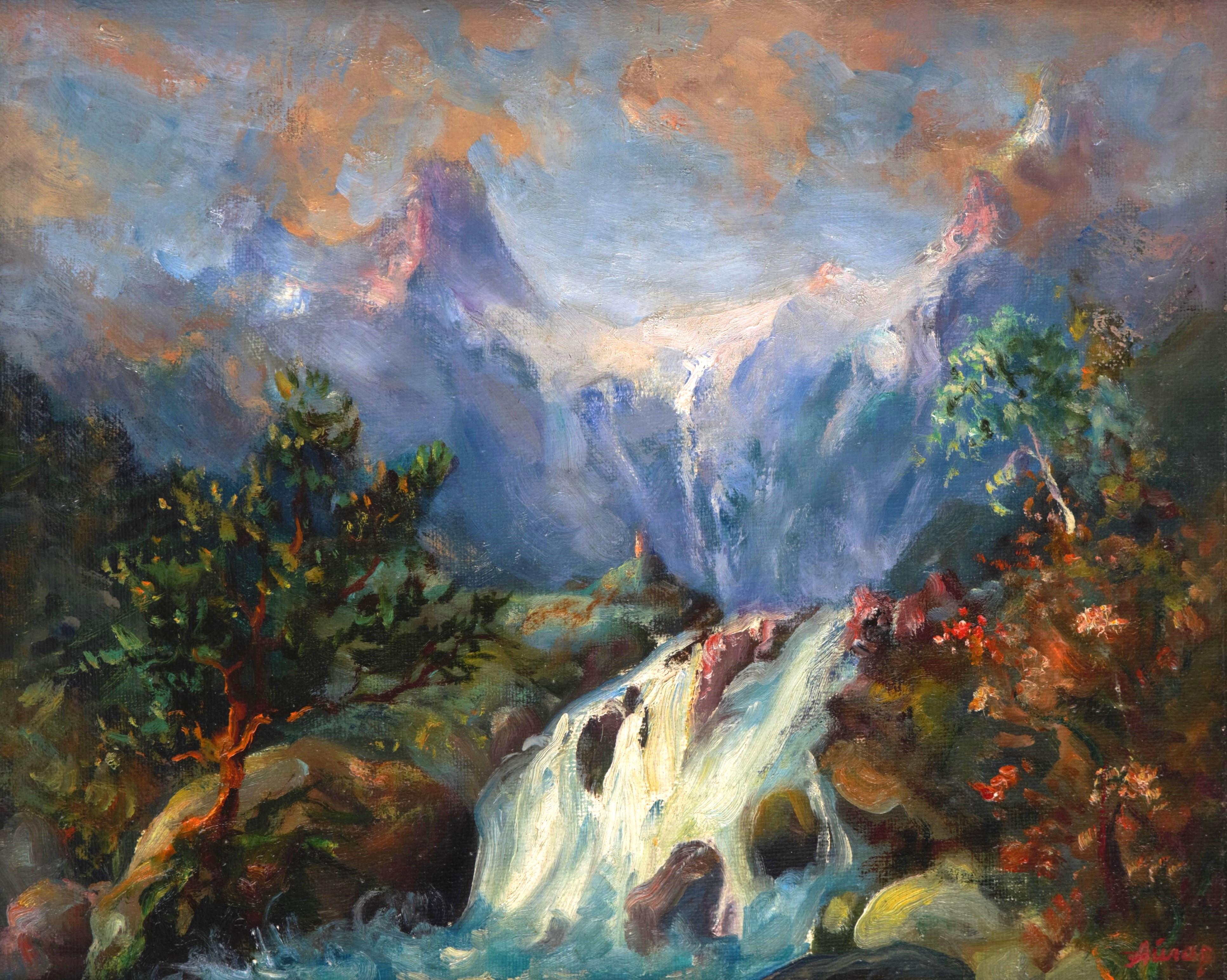 Paysage avec une cascade, 41,5x50 cm, huile sur toile