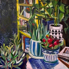 Natura morta con libri, 100x100cm, olio su tela