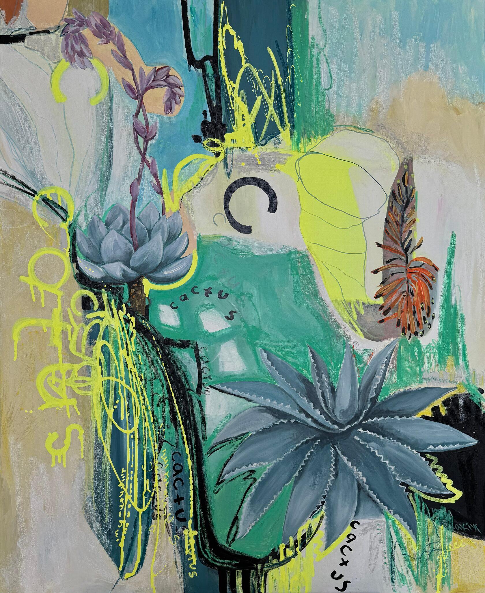 A note about succulents, Canvas, mixed media, 110x90cm