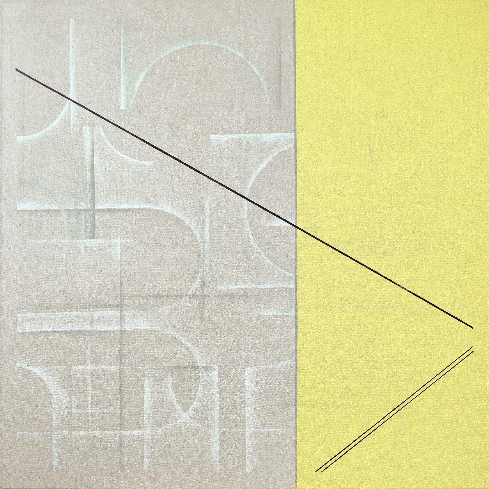 Yellow Stripe/Mazes. 100x100cm, acrylic on canvas