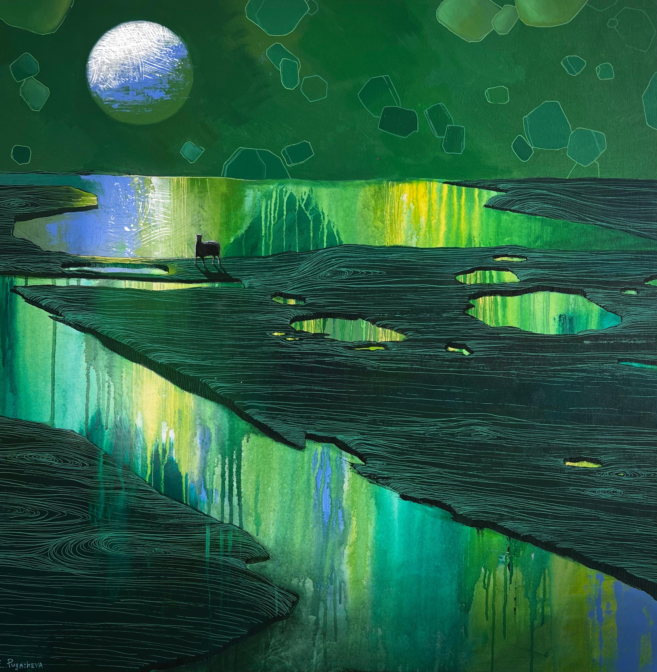 Green planet, 100x100 cm, oil on canvas - Art by Elizeveta Pugacheva