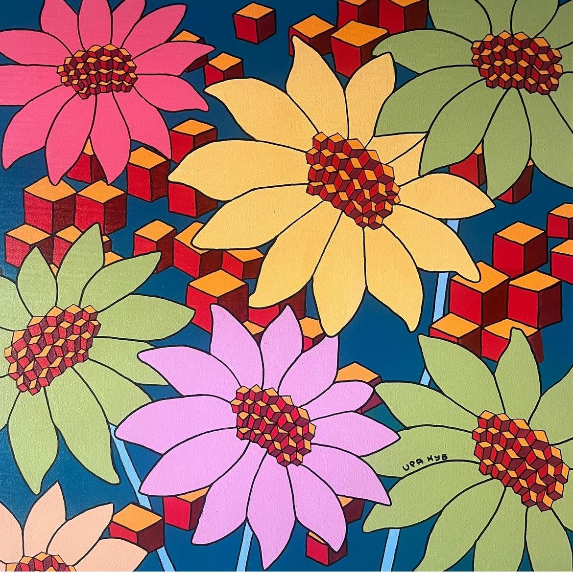 Flowers and berries, 60x60cm, acrylic on canvas