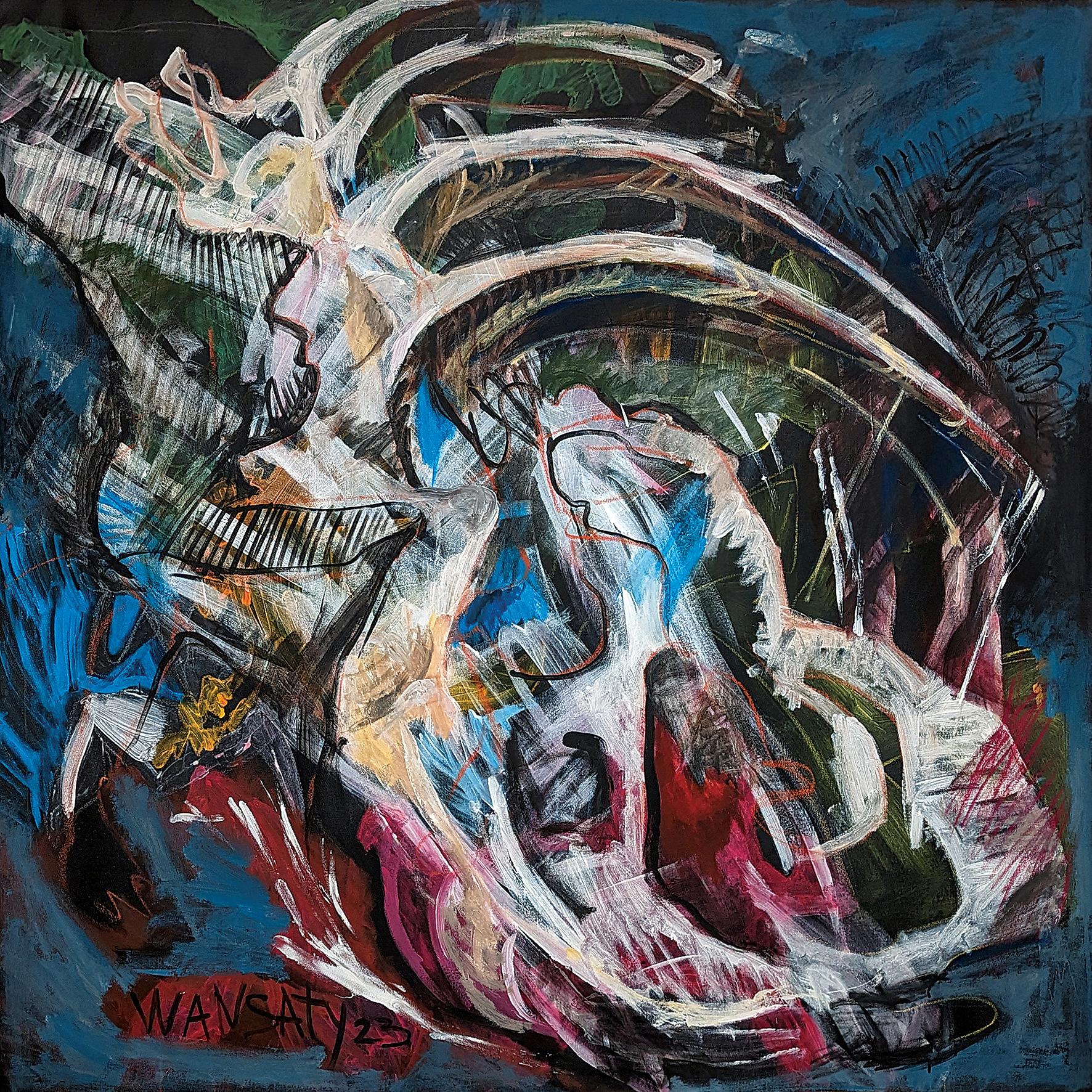 Head of a big fish, 150x150cm, oil, acrylic, canvas - Art by Tatiana Levchenko