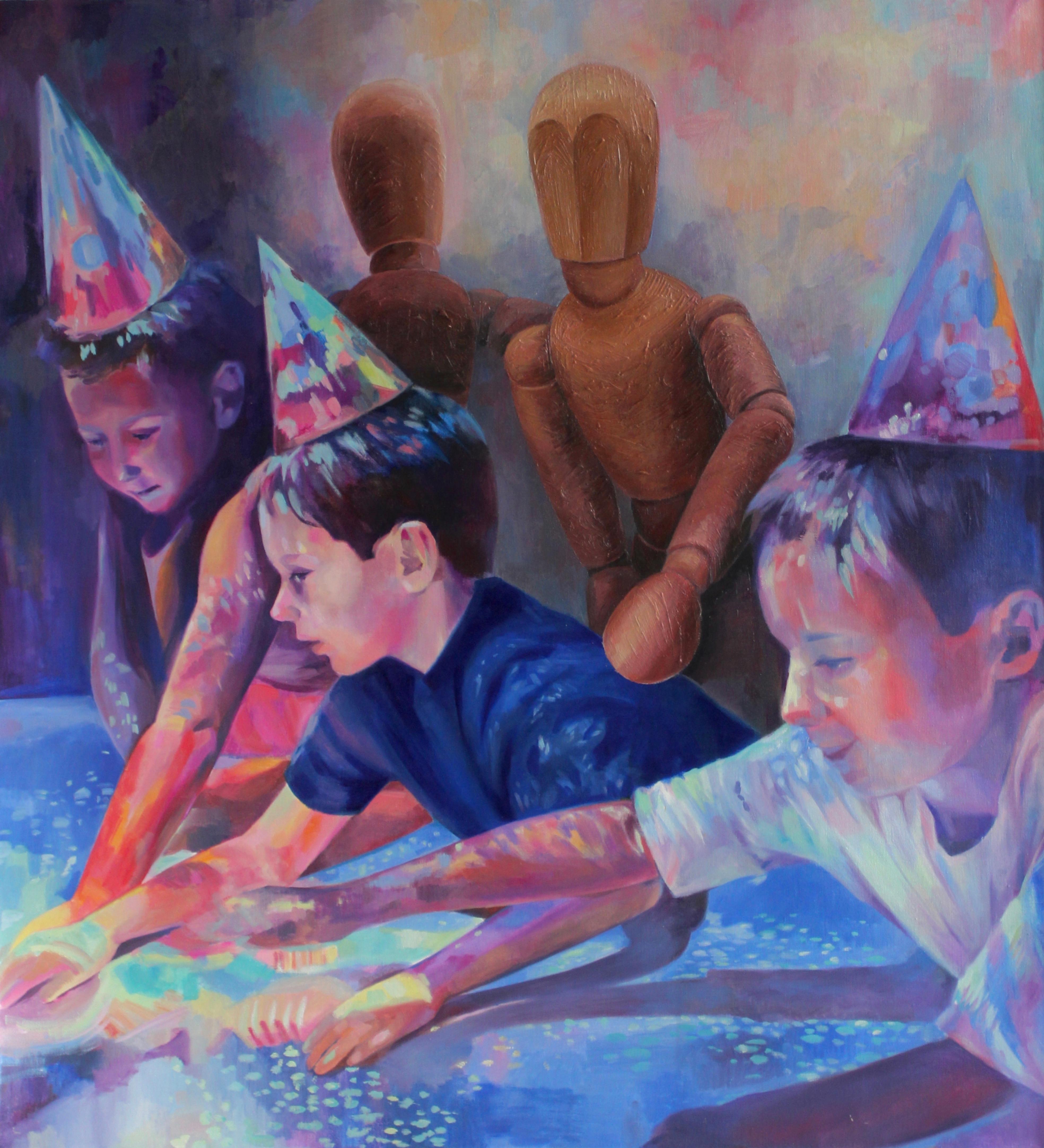 At a party, 110x100cm, oil on canvas - Painting by Irina Aleksandrova