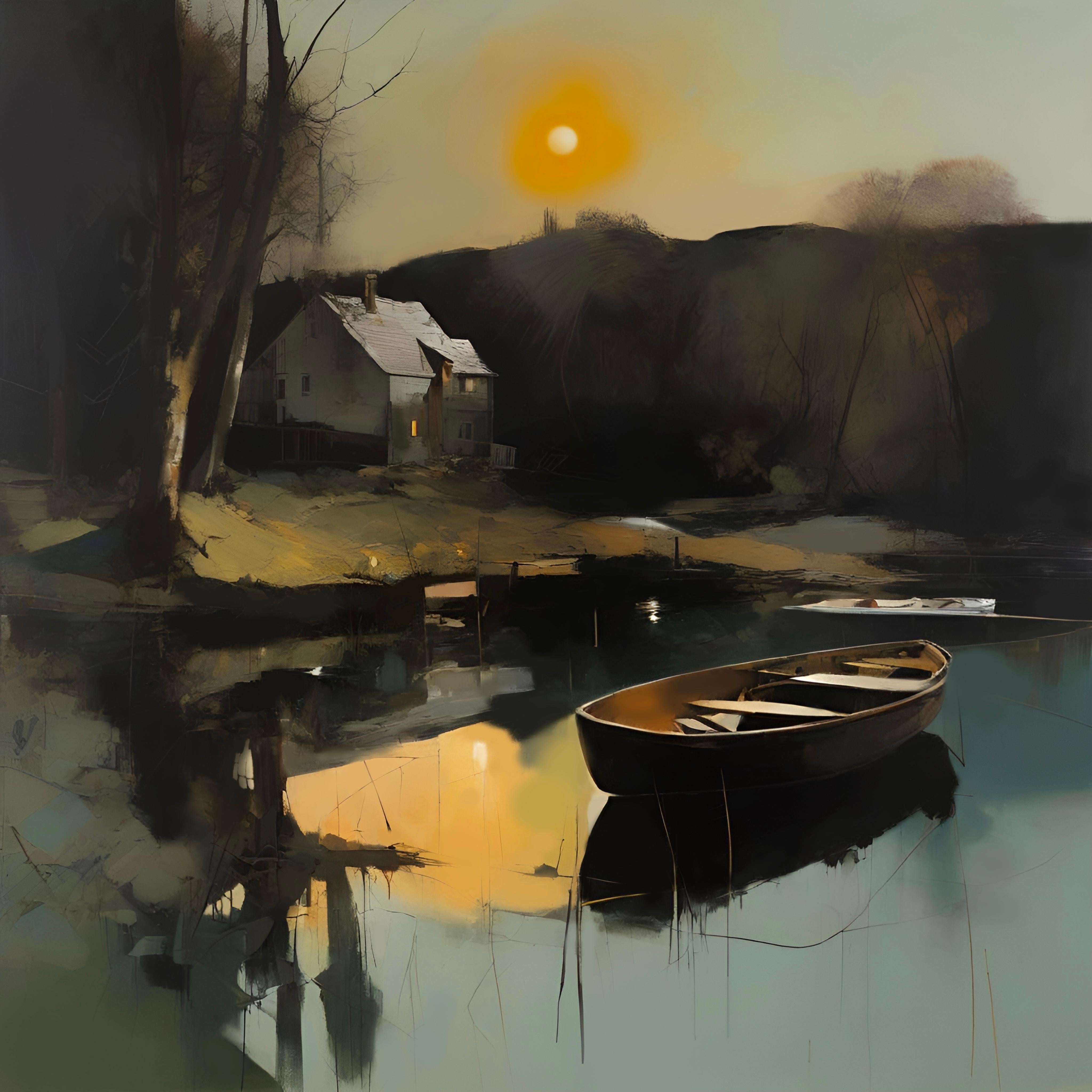 Lake house, 80х80cm, print on canvas.Edition of 20 pieces - Print by Peter Simakov