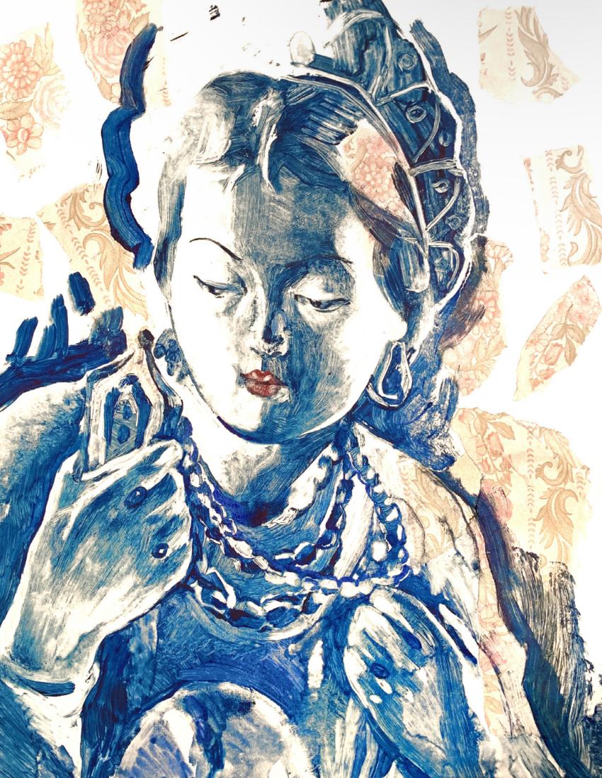 Caja de malaquita, 40x30cm, monotipo/papel - Art de Ekaterina Romashkova