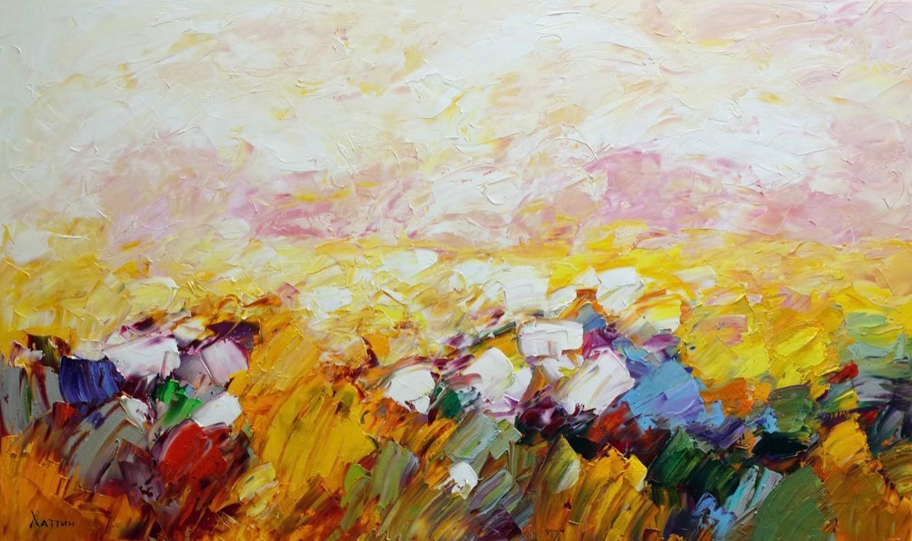 Valeri Hatin Abstract Painting - Landscape , 60x100 cm, oil on canvas