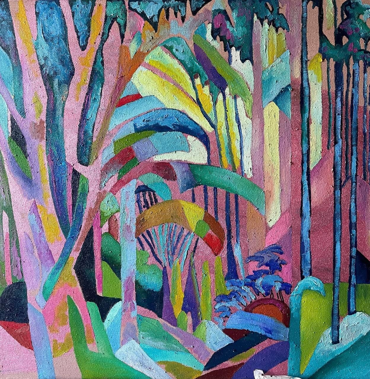 Pink landscape, 50x50, Oil, Canvas, Sand - Art by Tanya Brodskaya