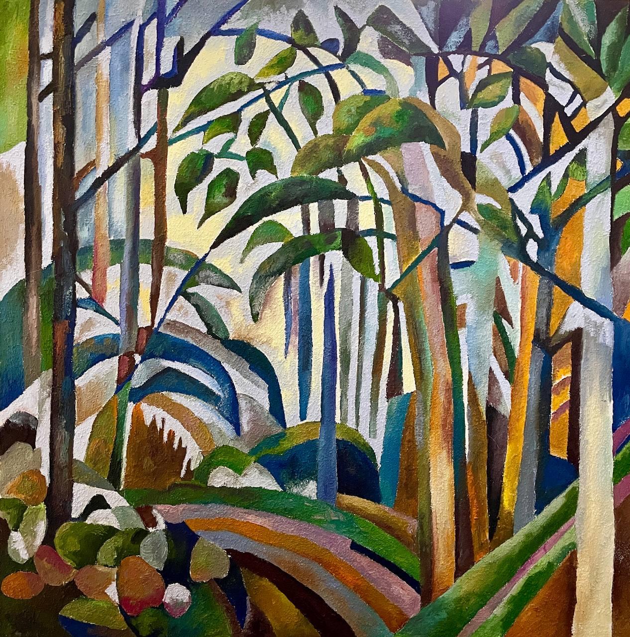 Forest, 100x100cm, Oil, Canvas, sand - Art by Tanya Brodskaya